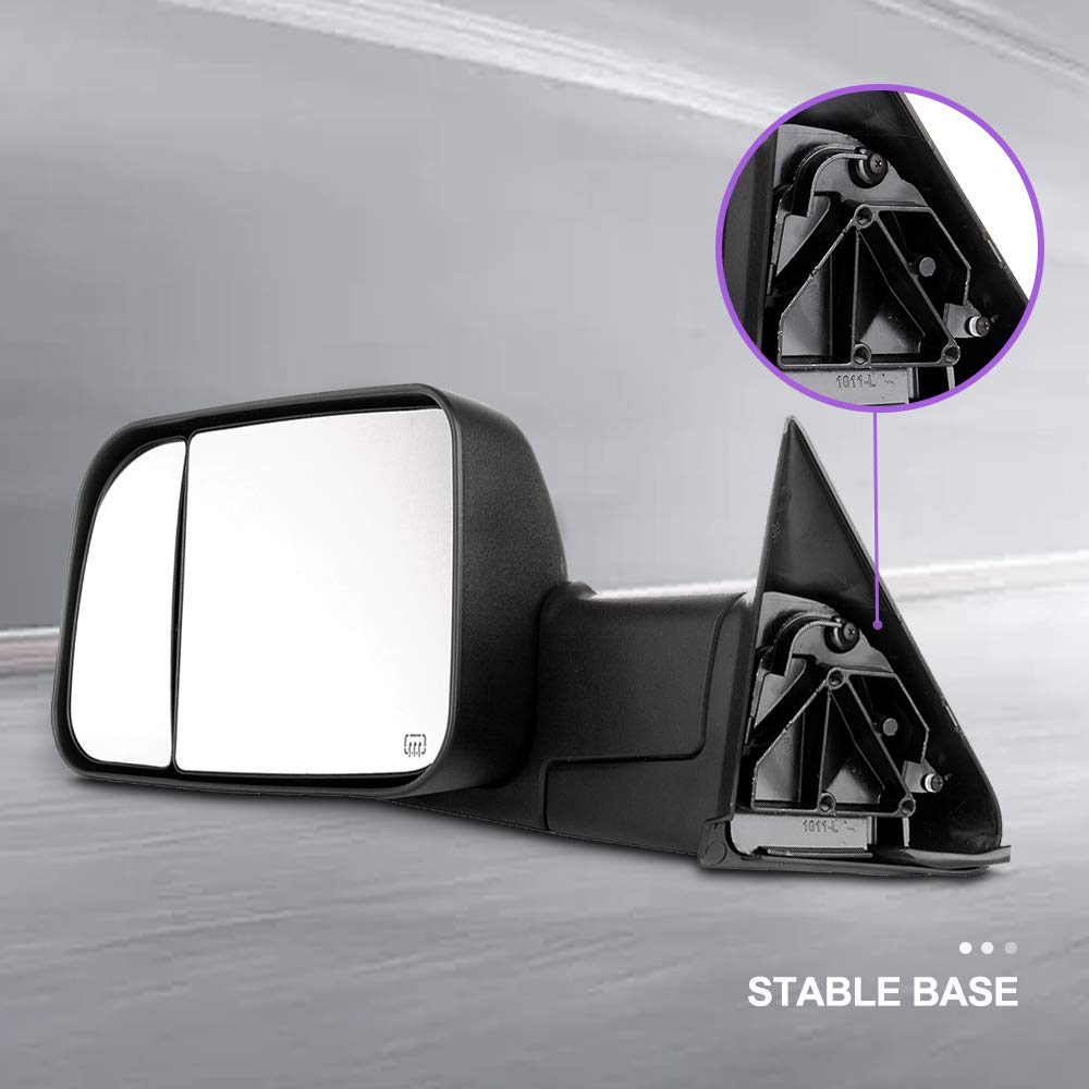 INEEDUP Towing Mirrors for Dodge Ram 1500/2500/3500 (1998-2001) - Power Heated Side Mirrors with Black Housing - Perfect for Truck Towing & Off-Road Adventures