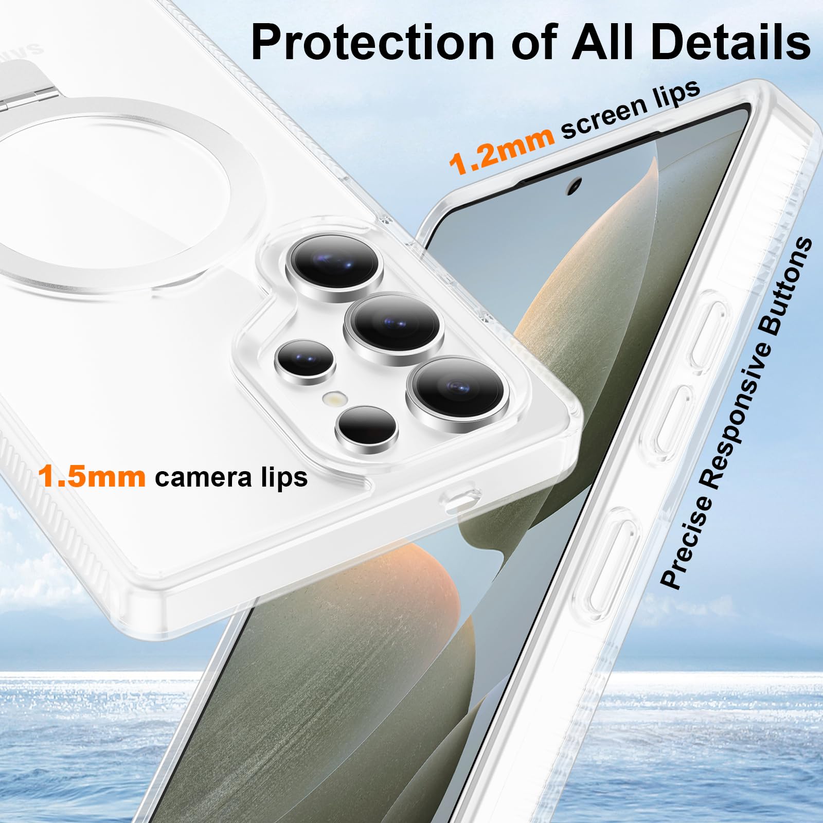 STERKER Magnetic Ring Stand Case for Samsung Galaxy S25 Ultra - Military Grade Drop Protection, Anti-Yellowing Clear Slim Case with Kickstand & Magnetic Mount - Perfect for Work, Travel, and Everyday Use