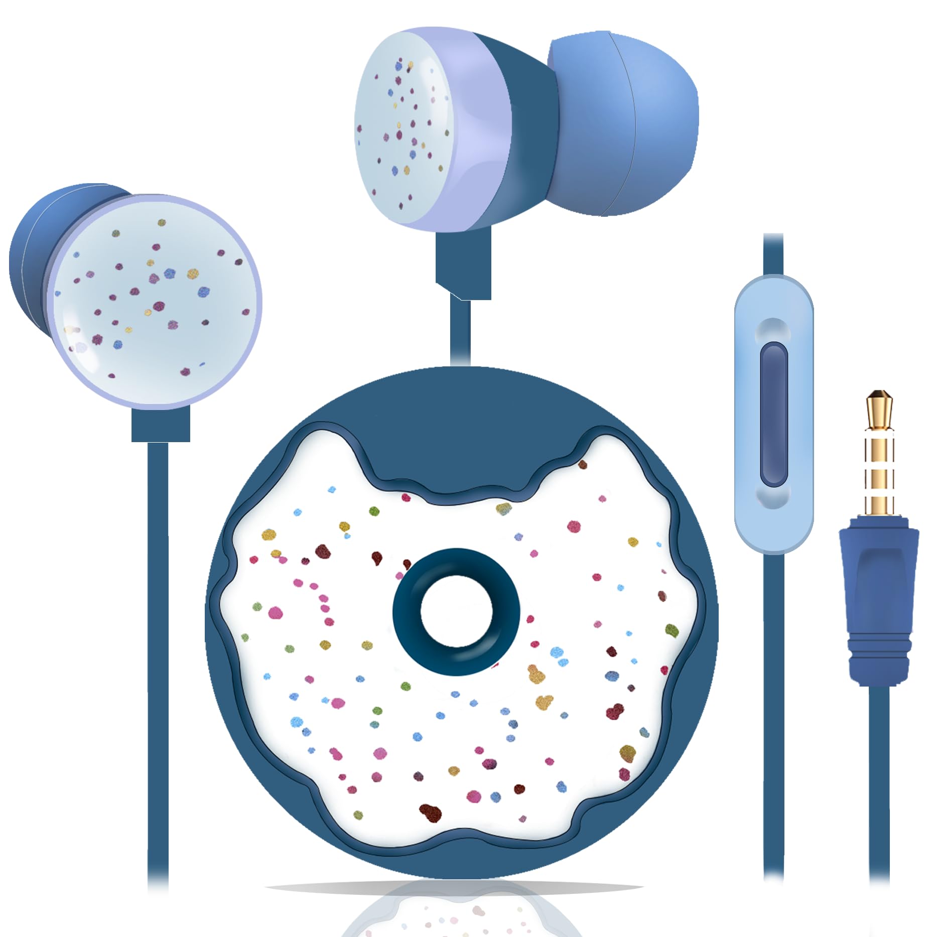 **Kids Wired Earbuds with Microphone - Donut-Shaped In-Ear Headphones for School, Travel & Study - Includes Adorable Storage Case - Perfect Gift for Girls & Boys (Blue)**    *(Ideal for online classes, commuting, music listening & gaming - lightweight & comfortable for all-day wear!)*