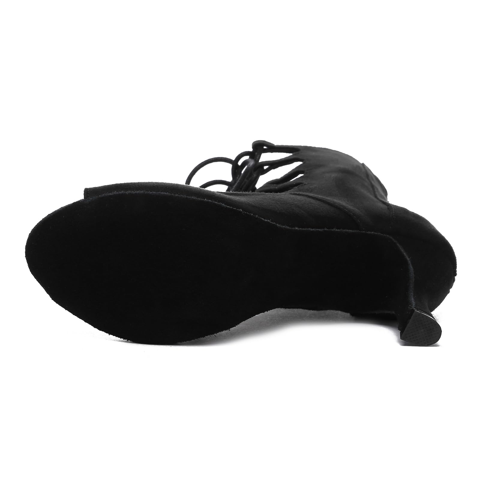 Hipposeus Women's Latin Ballroom Dance Boots - Peep Toe Lace Up High Heel Shoes with Suede Sole for Salsa, Tango & Performance | Professional Dancewear for Women