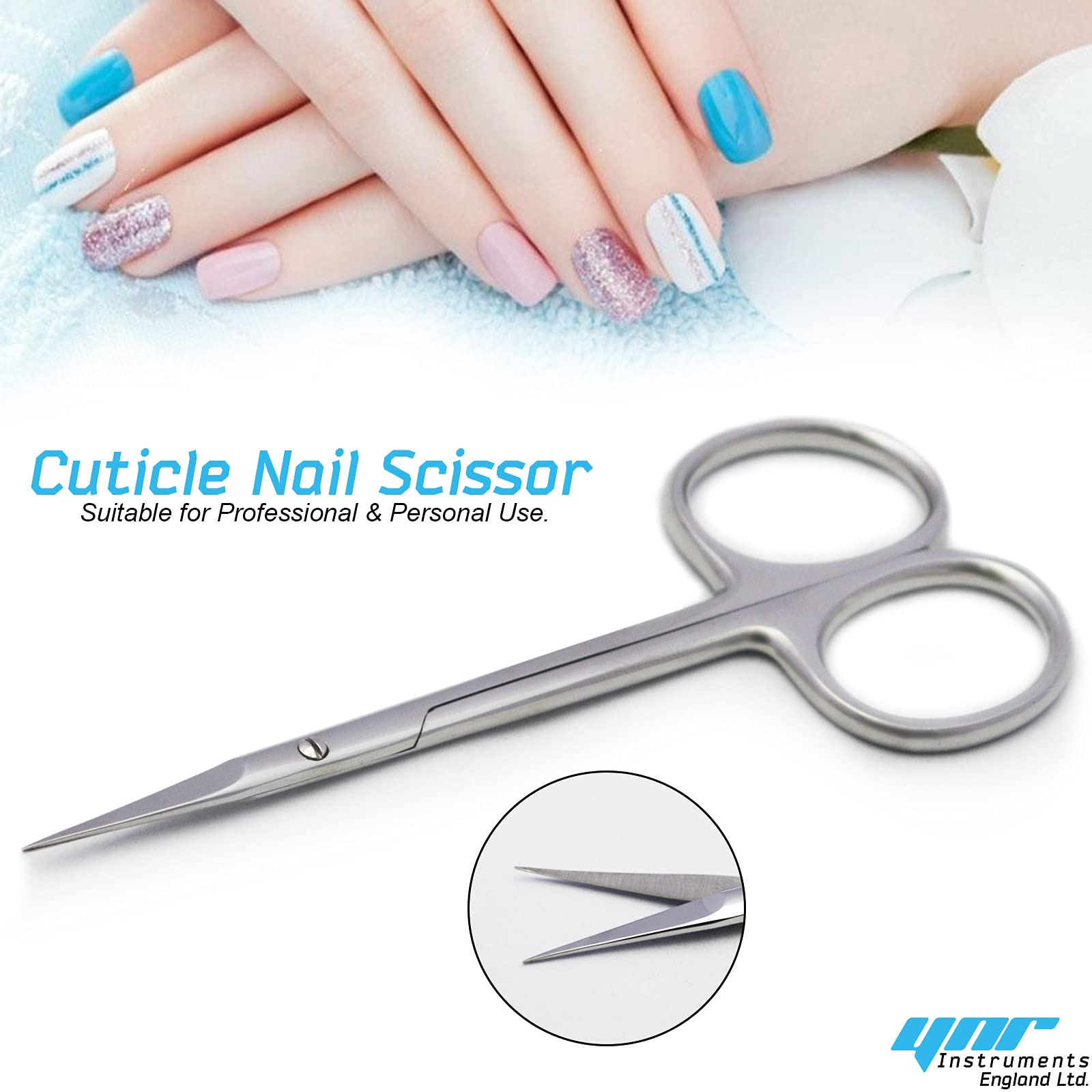 Professional Nail Scissors Set - Stainless Steel Cuticle & Manicure Scissors with Straight & Curved Tips for Precise Nail Art & Grooming (CS-05) - Perfect for Salon, Home Pedicure & DIY Nail Care