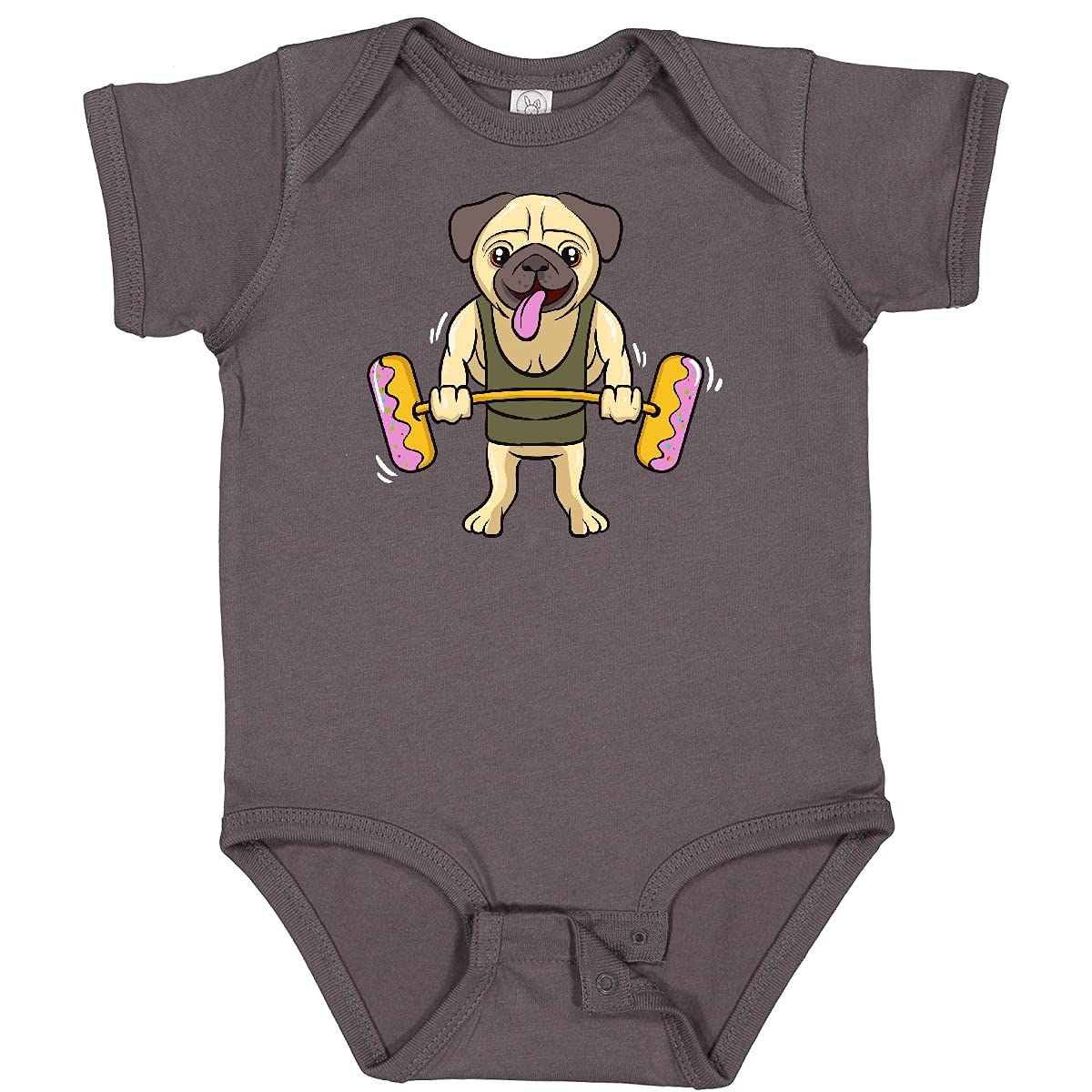 Inktastic Pug Dog Donut Gym Workout Baby Bodysuit - Cute Puppy & Donut Print Onesie for Infants & Toddlers - Perfect for Workout, Gym, Playtime & Casual Wear