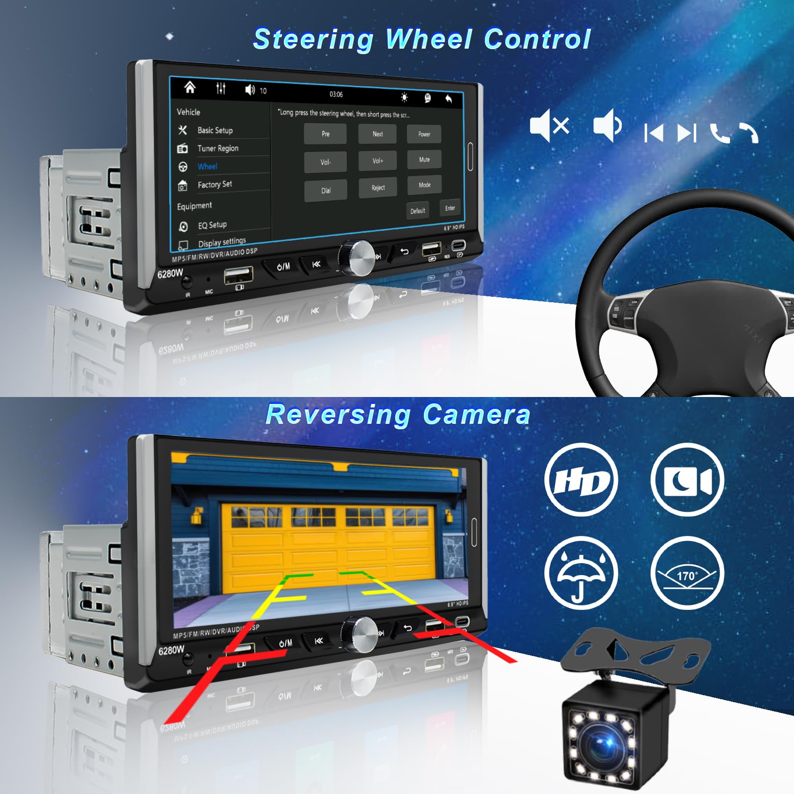 Single Din Car Stereo with 6.9