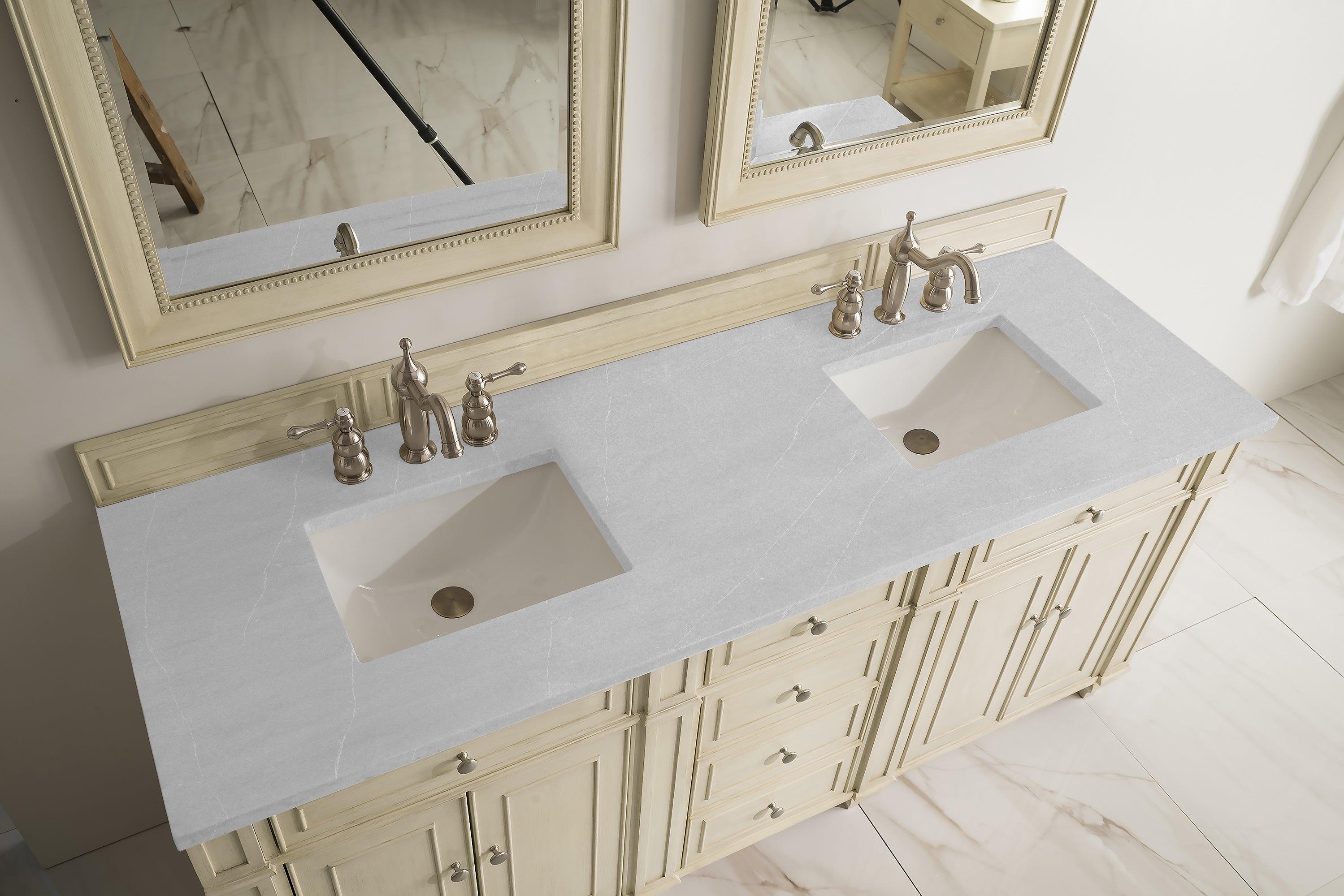 Bristol 72 Inch Double Bathroom Vanity with 3CM Eternal Serena Quartz Countertop in Vintage Vanilla - Perfect for Master Bathroom, Guest Bath, or Luxury Home Renovation