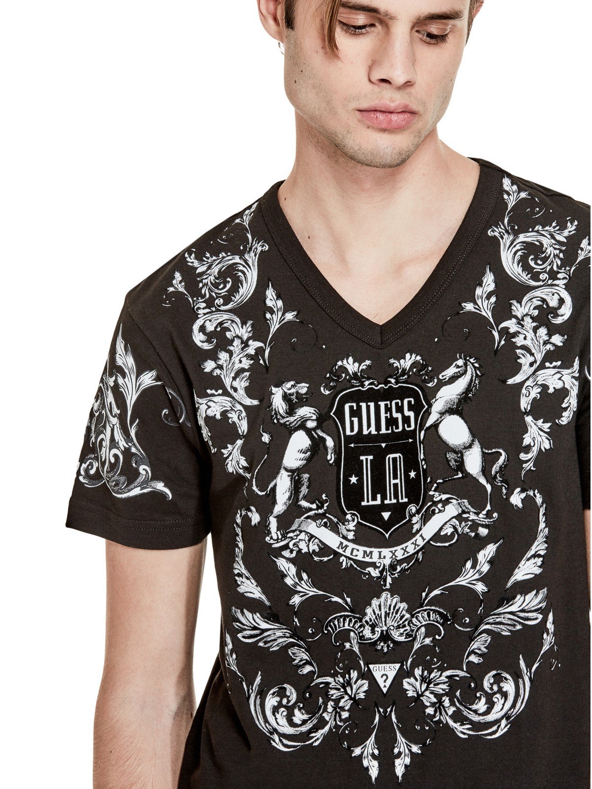 Guess Factory Men's Maxis Velvet Embossed Logo T-Shirt - Medium Size | Soft & Stylish Casual Wear for Everyday Outfits & Street Fashion