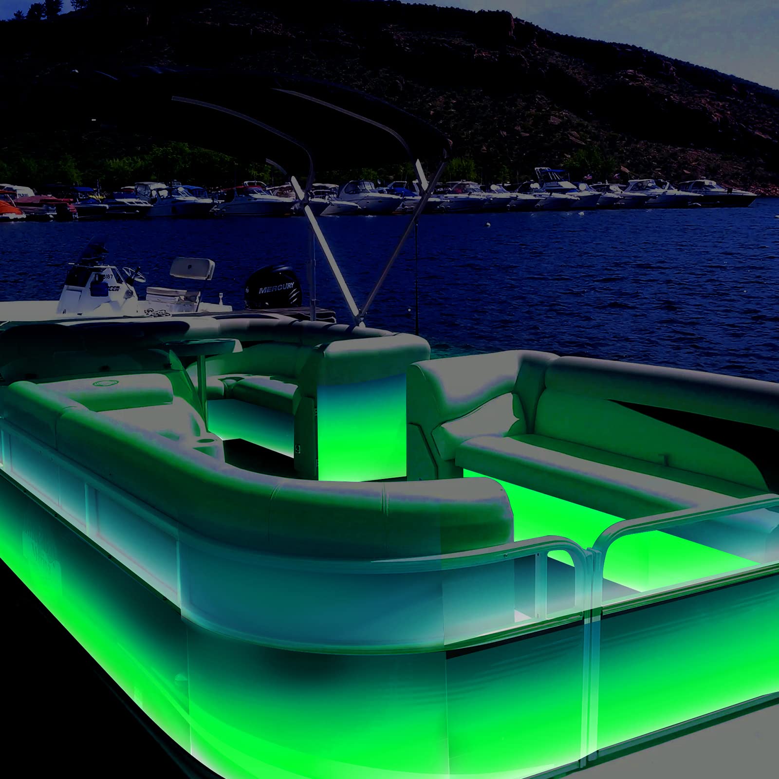 50ft Green LED Strip Lights - 12V Waterproof Marine Deck Lights for Night Fishing on Pontoon, Kayak, Jon & Bass Boats - Perfect for Underwater Illumination and Interior Boat Lighting