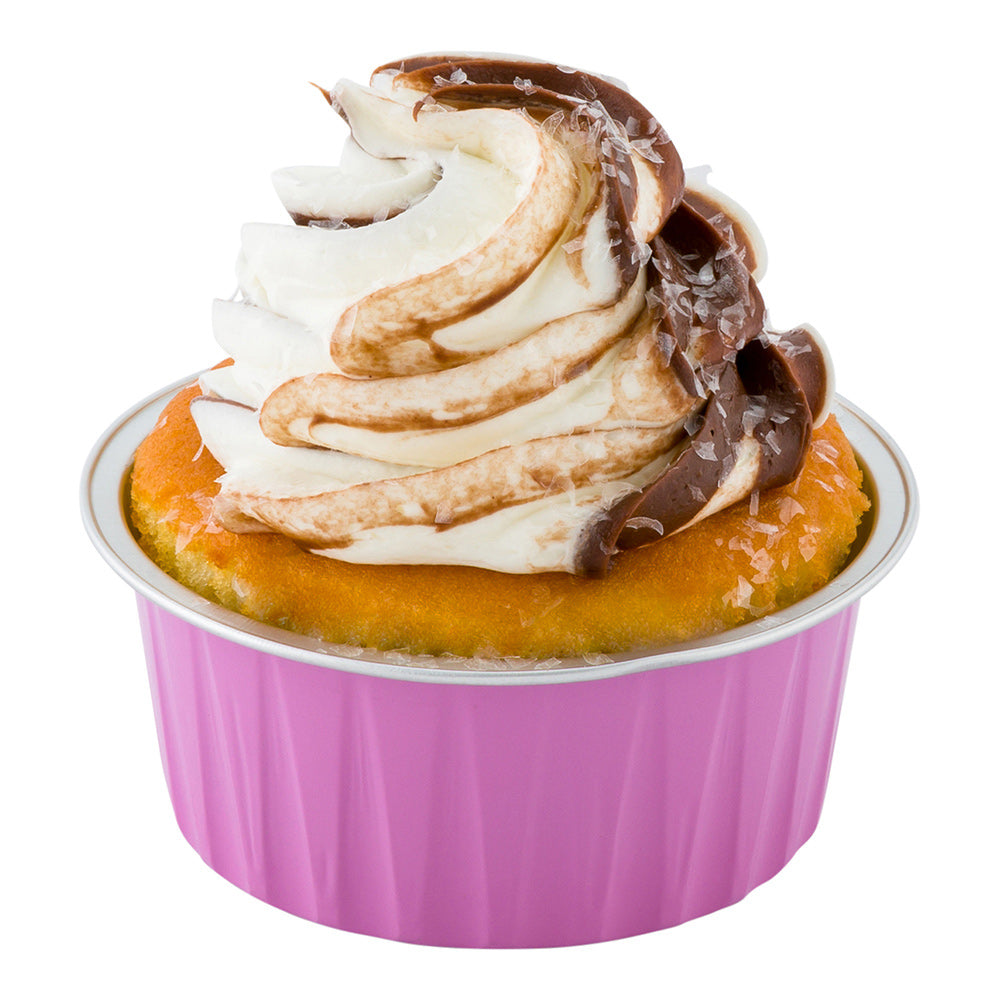 4 oz Round Pink Aluminum Baking Cups with Lids - 3.25