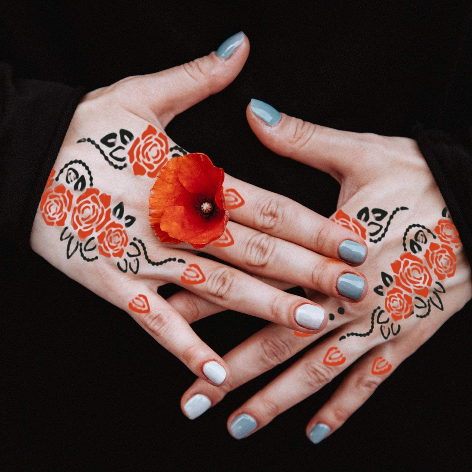 Premium Self-Adhesive Henna Tattoo Stencils - Floral, Butterfly & Arabic Designs (1 Combo Set) for DIY Body Art, Parties & Festivals