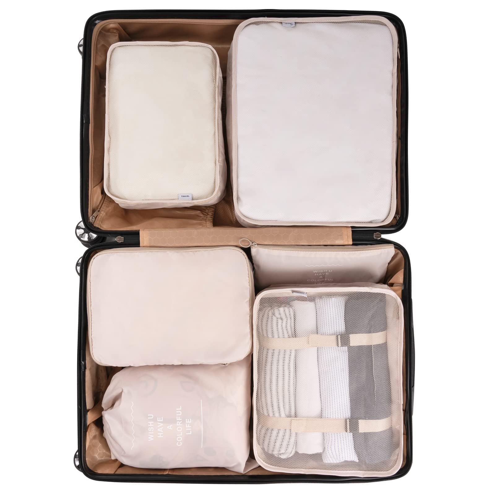 Adwaita 6-Piece Packing Cubes Set - Premium Travel Luggage Organizers for Suitcases & Backpacks (Ivory) | Perfect for Business Trips, Vacations & Weekend Getaways