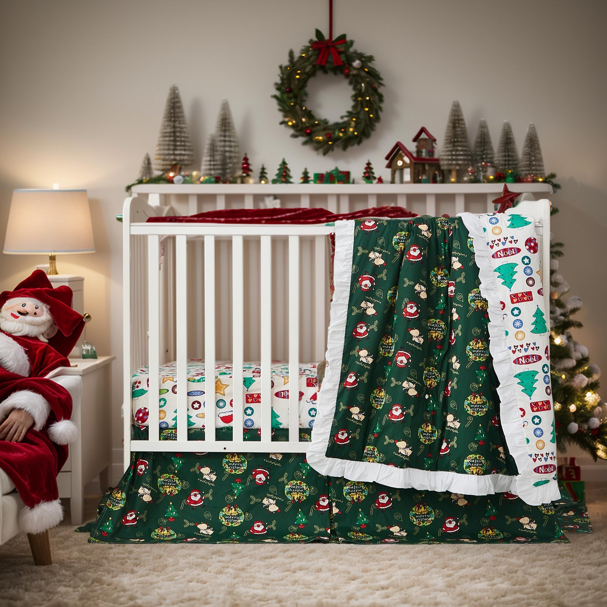 Brandream 3-Piece Baby Crib Bedding Set - 100% Cotton Nursery Set for Boys & Girls | Gender Neutral Crib Comforter, Fitted Sheet & Dust Ruffle - Perfect for Christmas Gifts & Nursery Decor