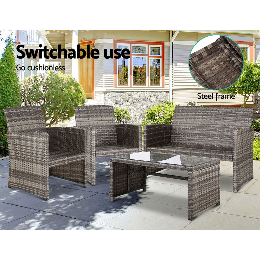 4-Piece Outdoor Sofa Set with Rattan Chairs & Table - Grey Patio Garden Furniture for Backyard, Poolside & Terrace Relaxation