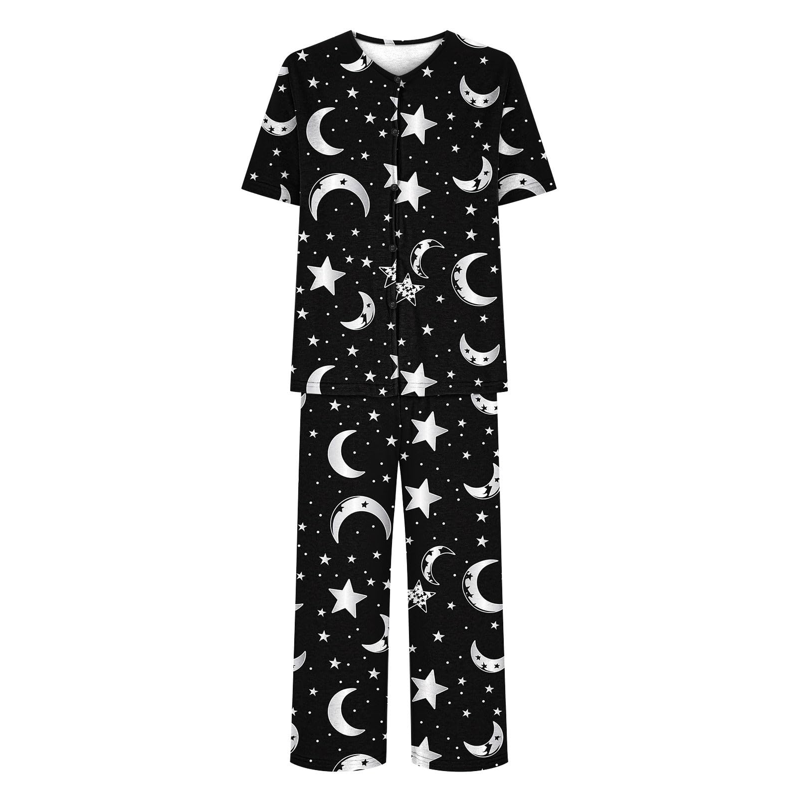 Women's Short Sleeve Pajama Set with Capri Pants - 2 Piece Comfy Button Down Sleepwear & Lounge Outfit for Nightwear, Home Relaxing, and Vacation Comfort