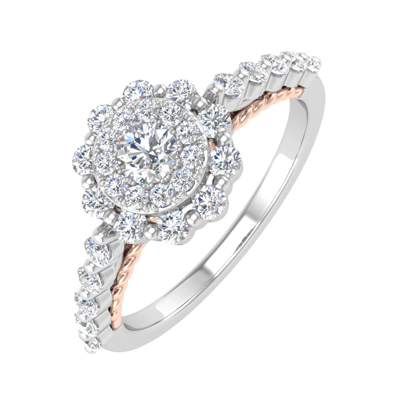 1/2 Carat Round Diamond Halo Engagement Ring in 10K White Gold - Perfect for Proposals, Anniversaries & Special Occasions