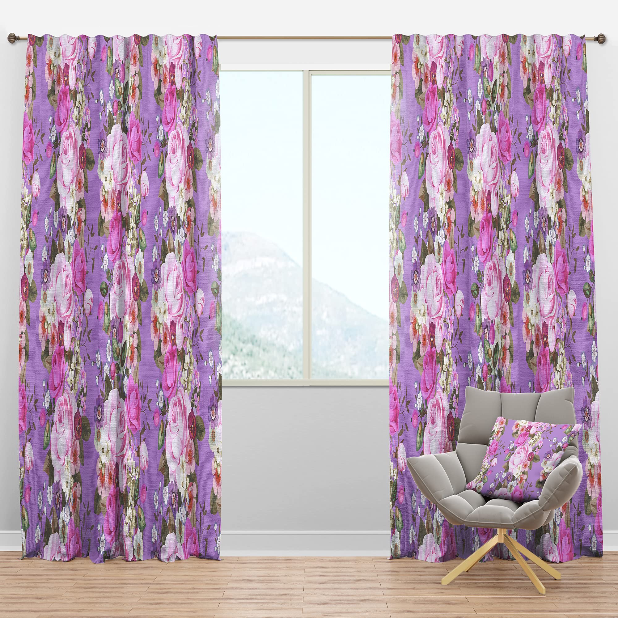 DesignQ Blackout Curtains with Country Rose Pattern - Thermal Insulated Room Darkening Drapes for Bedroom & Living Room - Single Panel 52x63 Inches - Perfect for Light Control, Privacy & Energy Savings