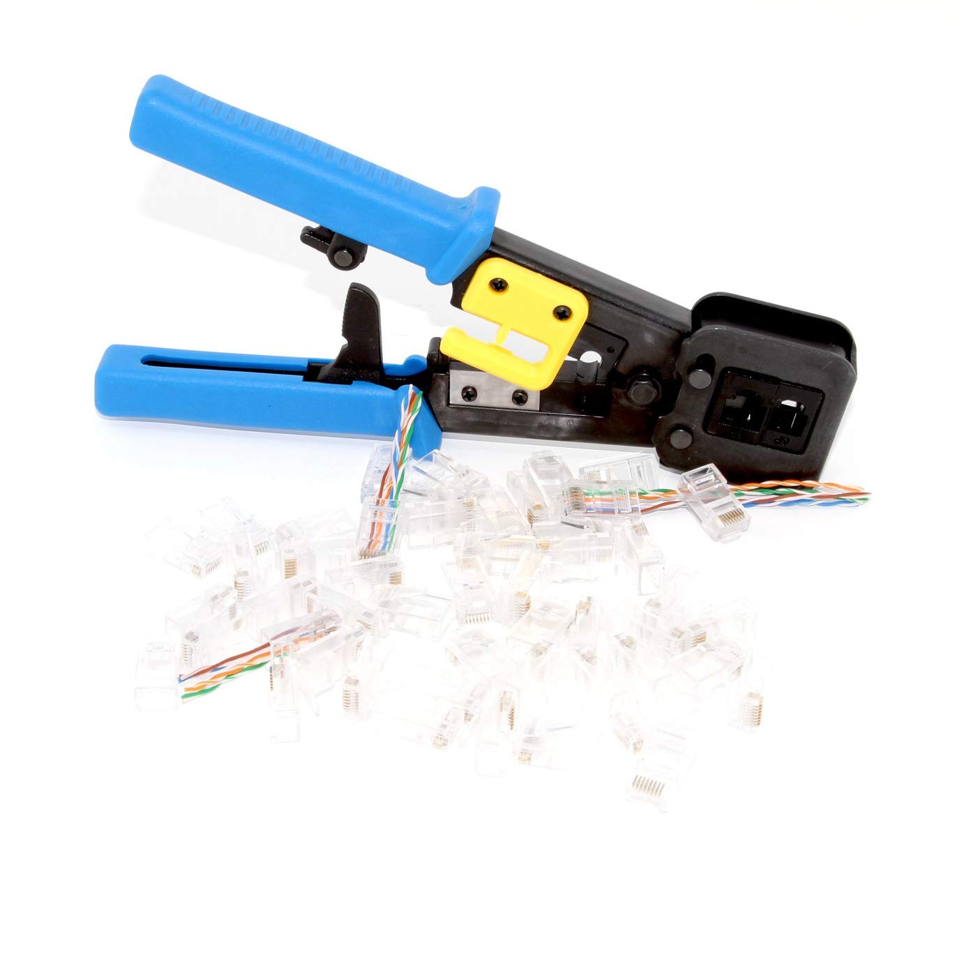 Professional RJ45 Crimping Tool with Passthrough - Yangoutool RJ12/RJ45 Crimper for Regular & End-Pass-Through Connectors - Perfect for Network Cabling & Ethernet Installations