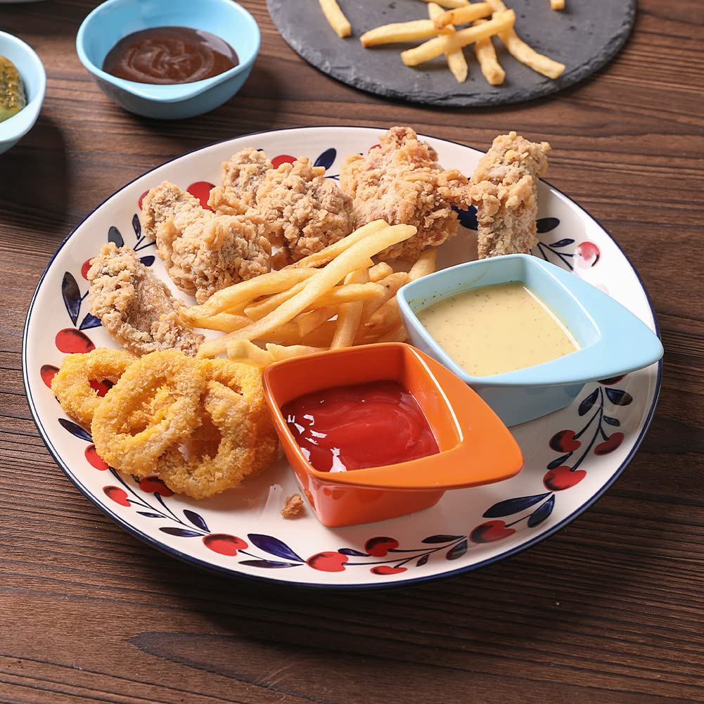 Premium Porcelain Soy Sauce Dipping Bowls - Set of 6 Small 3oz Square Dishes with Handles for Condiments, Ketchup, Honey Mustard, Appetizers & Snacks - Elegant Turquoise Tableware for Sushi, Dumplings & Asian Cuisine