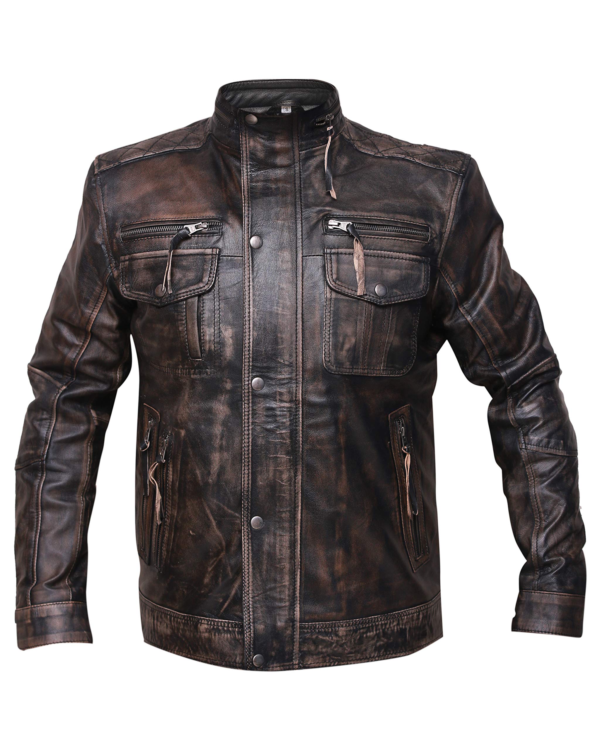 Vintage Distressed Goatskin Leather Biker Jacket for Men - Motorcycle Riding, Casual Outfit & Retro Fashion Style