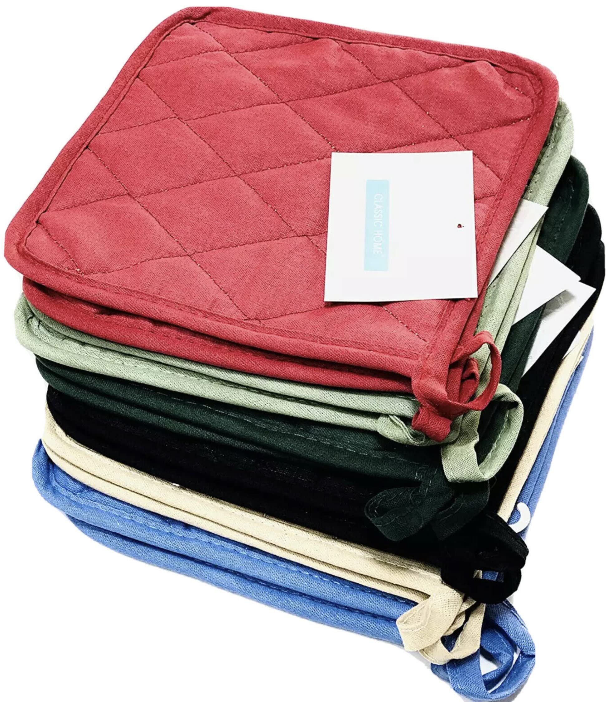 Jalpa 100% Cotton Oven Mitts and Pot Holders Set of 12 (6 Pairs) - Extra Large Heat Resistant Kitchen Potholders for Cooking, Baking & Grilling - Classic Farmhouse Style Kitchen Accessories - Perfect for Holiday Cooking & Hosting