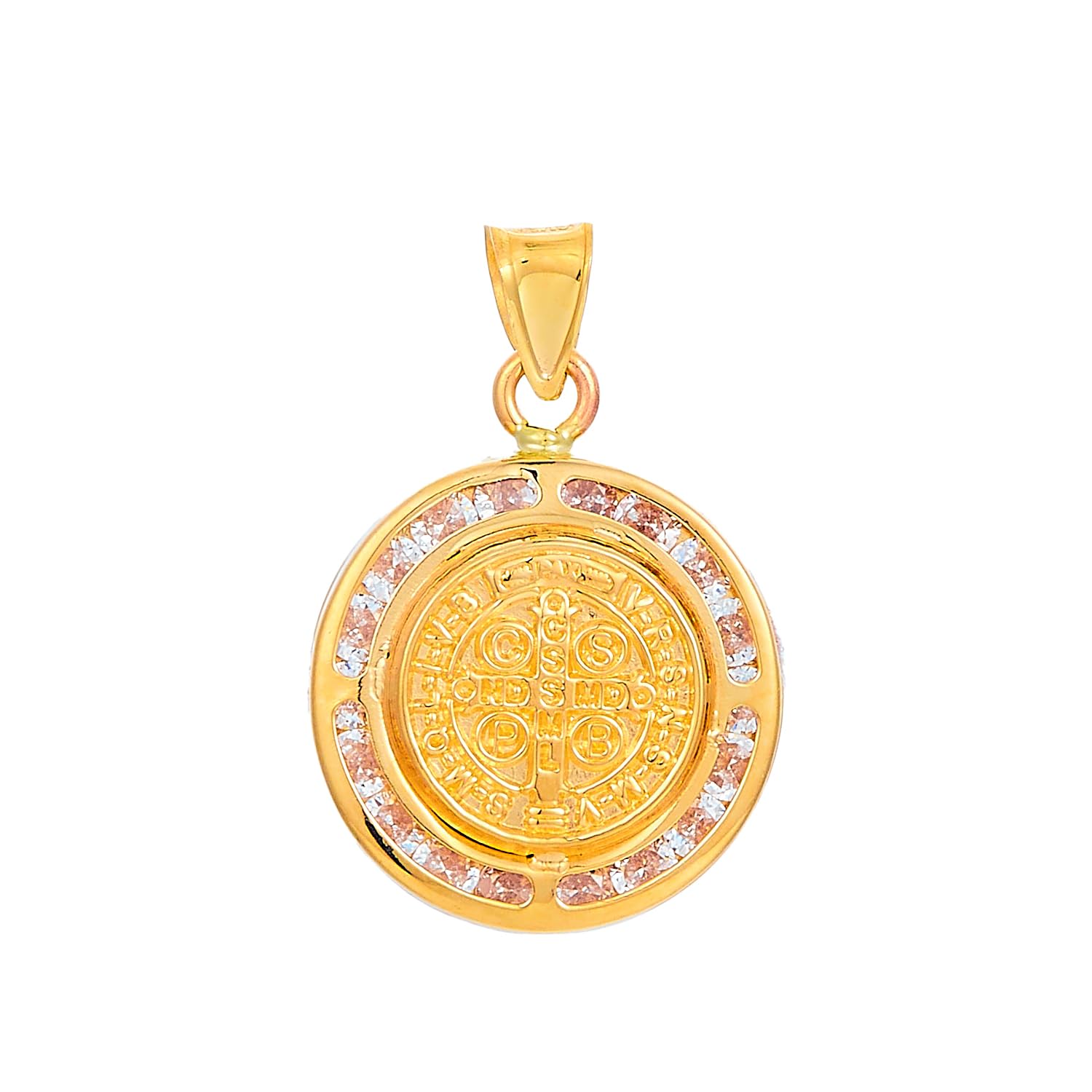 14K Real Yellow Gold CZ Double Face San Benito Charm Pendant - Elegant Necklace for Women, Perfect for Gifts, Parties, and Everyday Wear