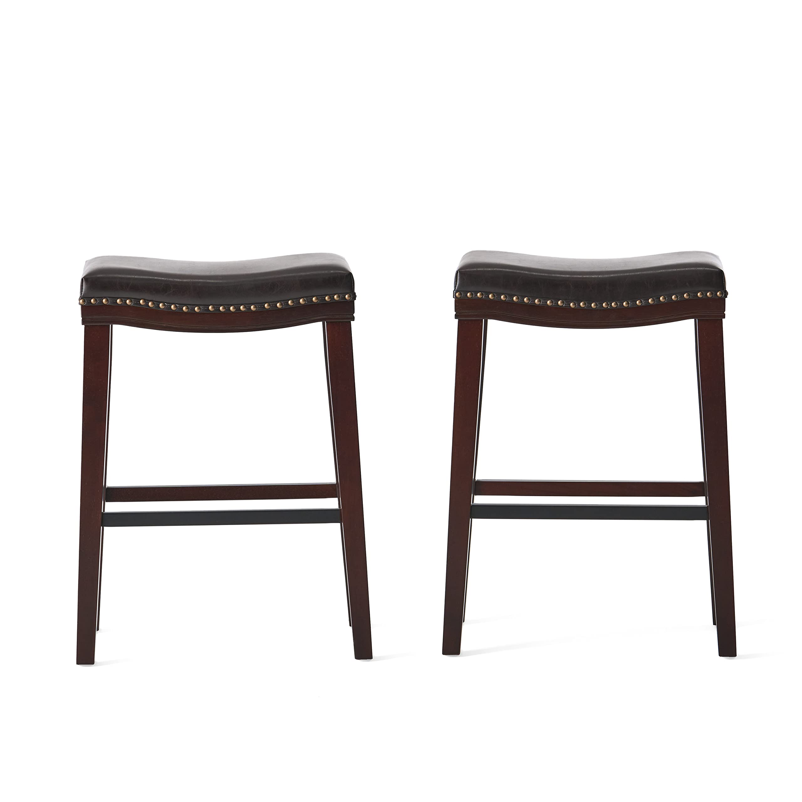 Christopher Knight Home Kainu Barstool - Brown & Dark Brown Counter Height Bar Stool with Back Support - Perfect for Kitchen Islands, Breakfast Bars & Home Bars