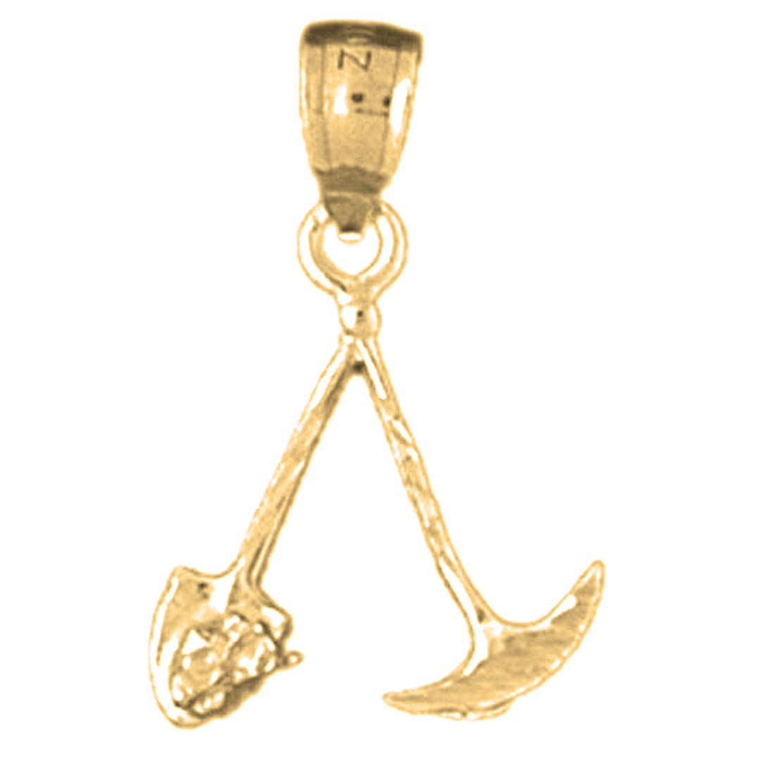 14K Yellow Gold Plated 925 Silver Miners Tools Pendant Necklace - Vintage Mining Jewelry for Men & Women - Perfect for Outdoor Adventures, Camping Gifts & Collector's Items