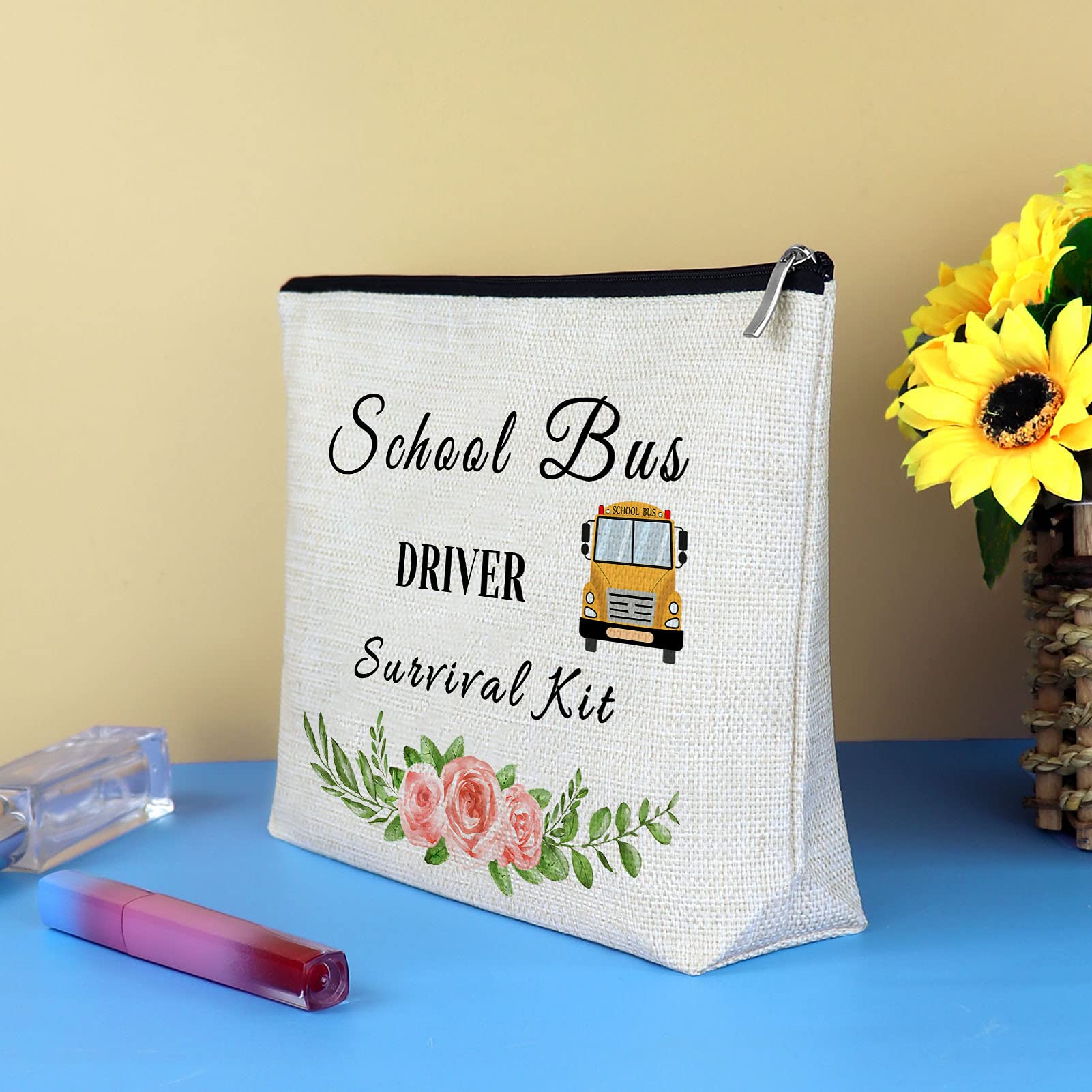 School Bus Driver Appreciation Makeup Bag - Cute Cosmetic Pouch for Teachers & Bus Drivers | Perfect Thank You Gift, Travel Toiletry Organizer | Great for Teacher Appreciation Week, Retirement Gifts & Daily Use