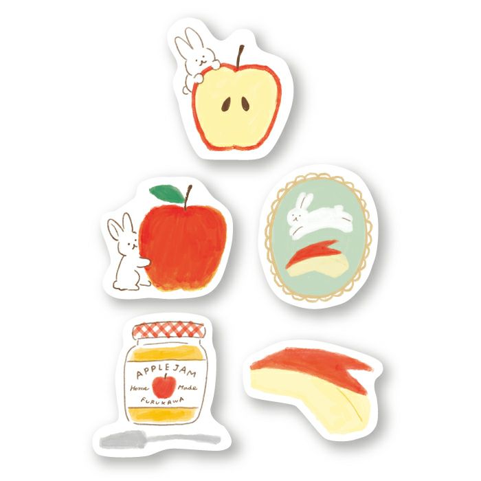 Apple and Rabbit Flake Stickers - Cute Vinyl Decals for Laptops, Water Bottles, and DIY Crafts - Perfect for Scrapbooking, Journaling, and Home Decor