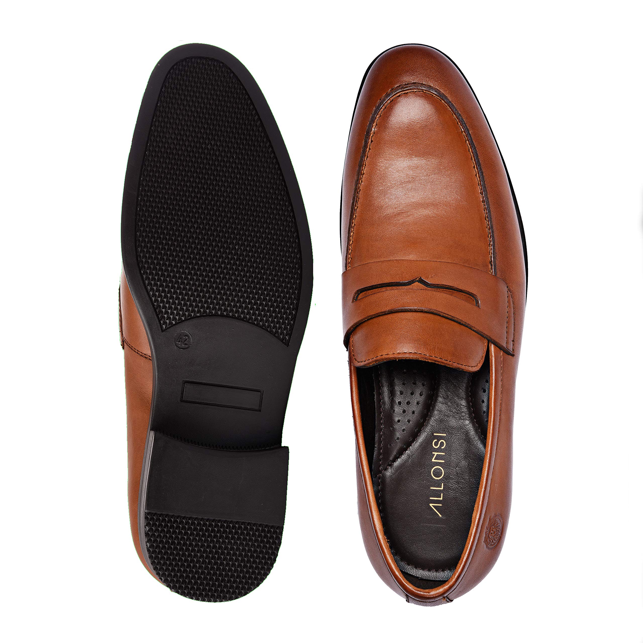 Samuel Genuine Leather Penny Loafers for Men - Handcrafted Classic Slip-On Dress Shoes with Arch Support & Rubber Sole | Comfortable Low Heel Loafers for Spring | Perfect for Business Casual, Office Wear & Formal Occasions