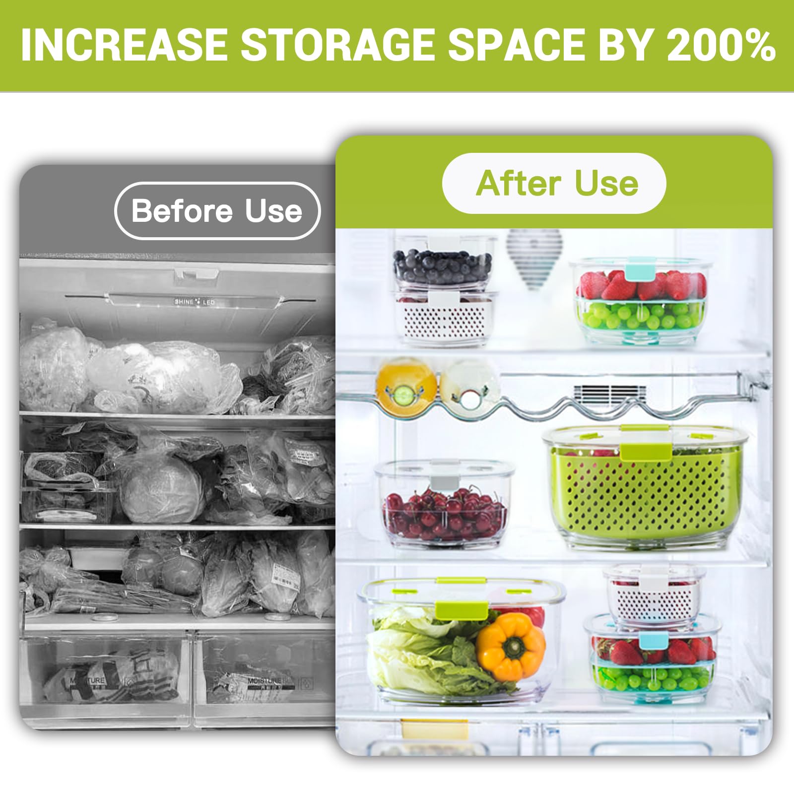 LUXEAR 3-Piece BPA-Free Fresh Produce Storage Containers Set - Fridge Organizer for Fruits, Vegetables, and Salads | Perfect for Meal Prep, Kitchen Organization & Healthy Food Preservation
