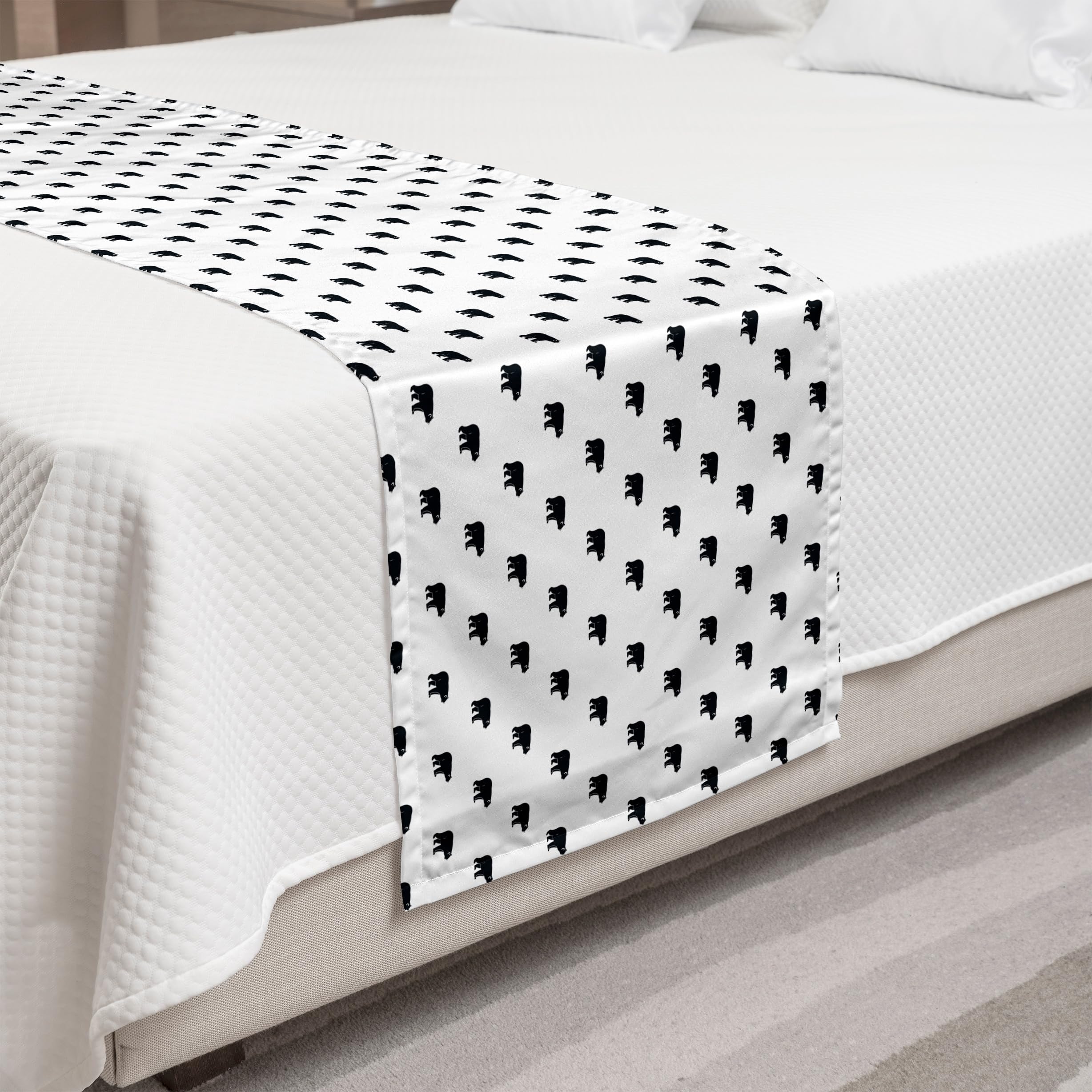 Ambesonne Bear Bed Runner - Monochrome Wild Animal Print Faux Fur Bed Scarf for Home Decor, Hotels & Guestrooms | Black & White Wilderness Theme | Perfect for Cozy Bedroom, Cabin or Lodge Style