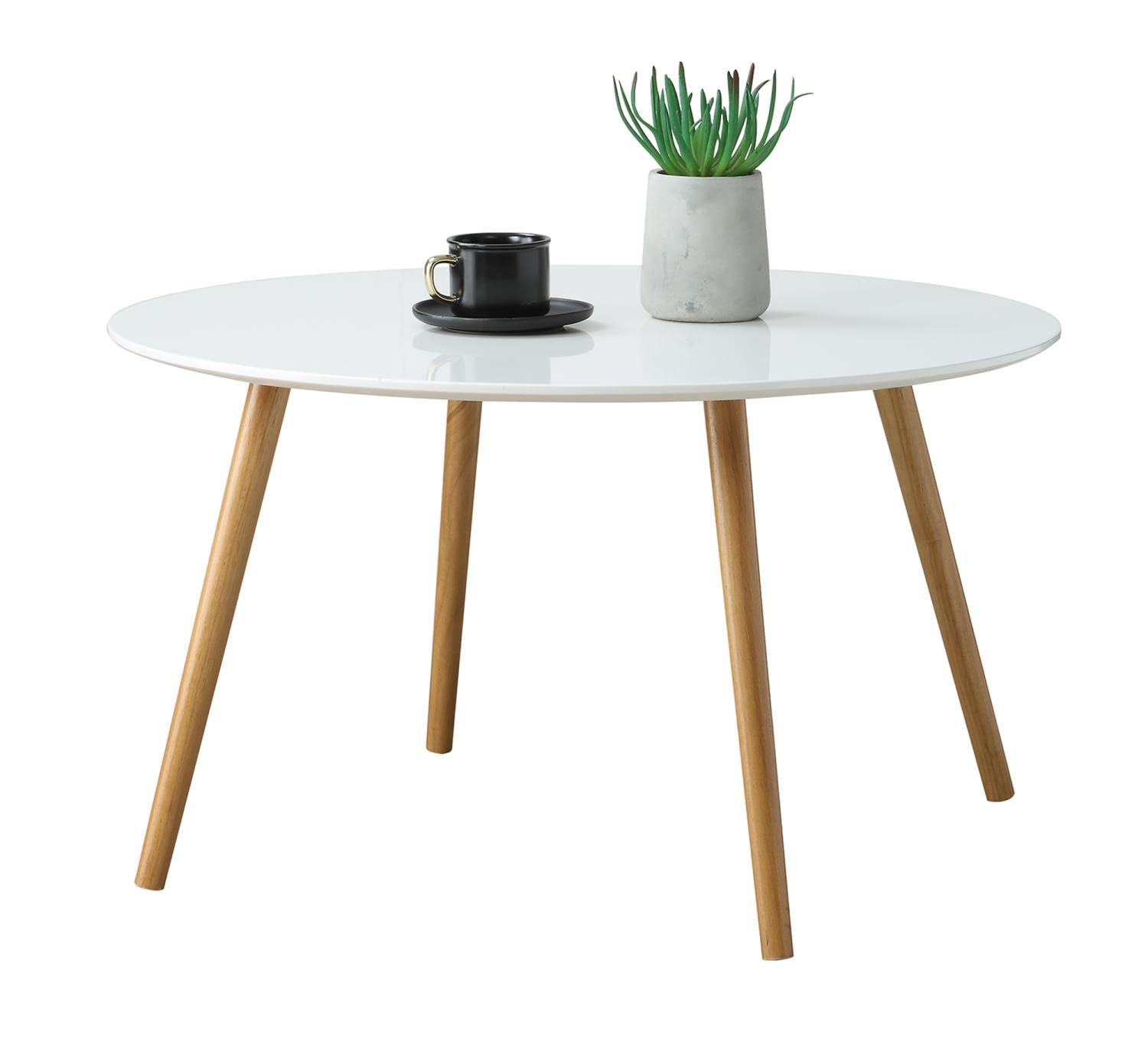 Convenience Concepts Oslo Round Coffee Table - Glossy White Finish - Modern Living Room Furniture for Small Spaces & Apartments