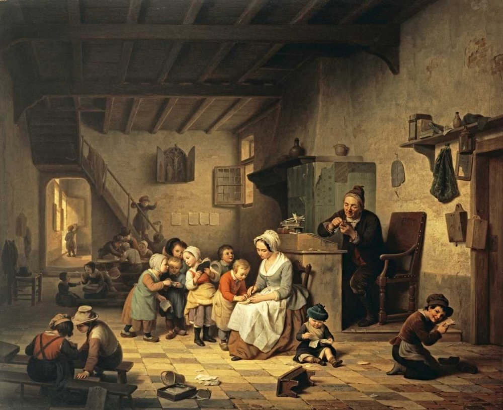 Fine Art Print on Paper - The School Room by De Loose, Basile Children's Art - 28x34 Inch Wall Decor for Living Room, Bedroom & Office - Ready to Frame
