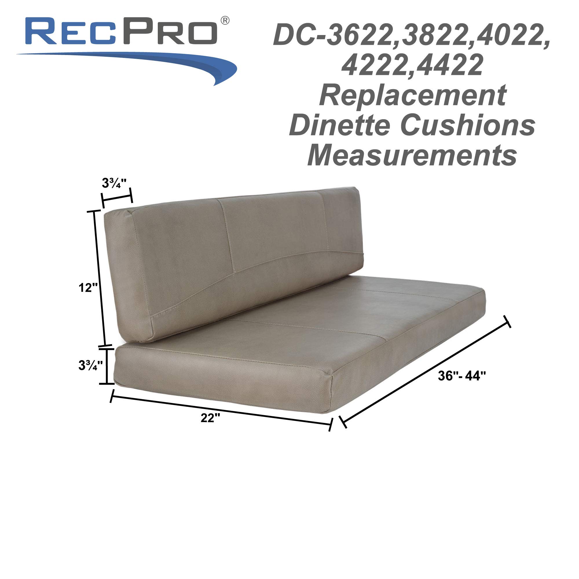 RecPro RV Dinette Booth Cushions with Memory Foam - Comfortable Camper Trailer Bed Replacement (Chestnut, 40