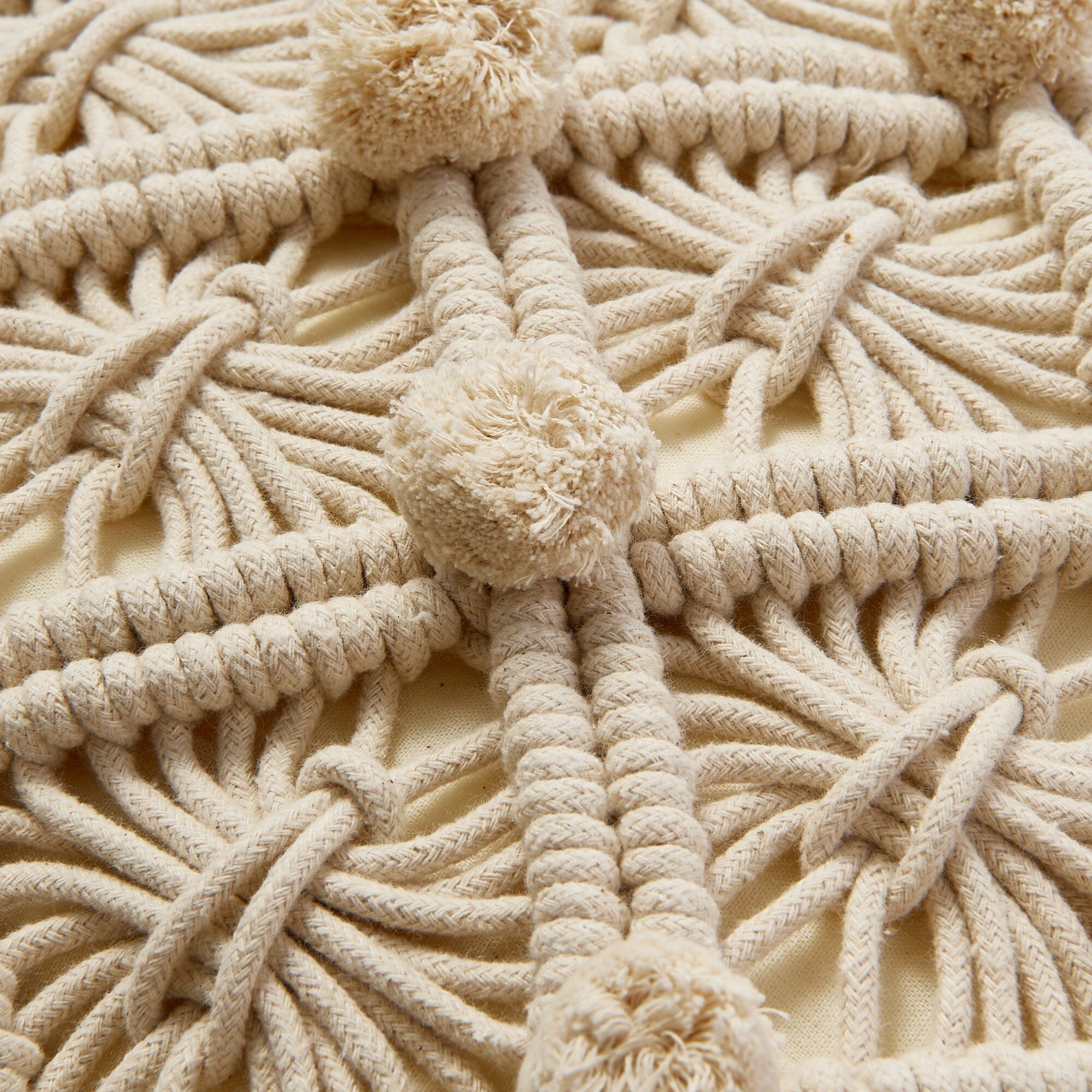Handmade Macrame Pom Pom Cushion Cover 18x18 Inches - Natural Cotton Boho Home Decor for Living Room, Bedroom, or Nursery