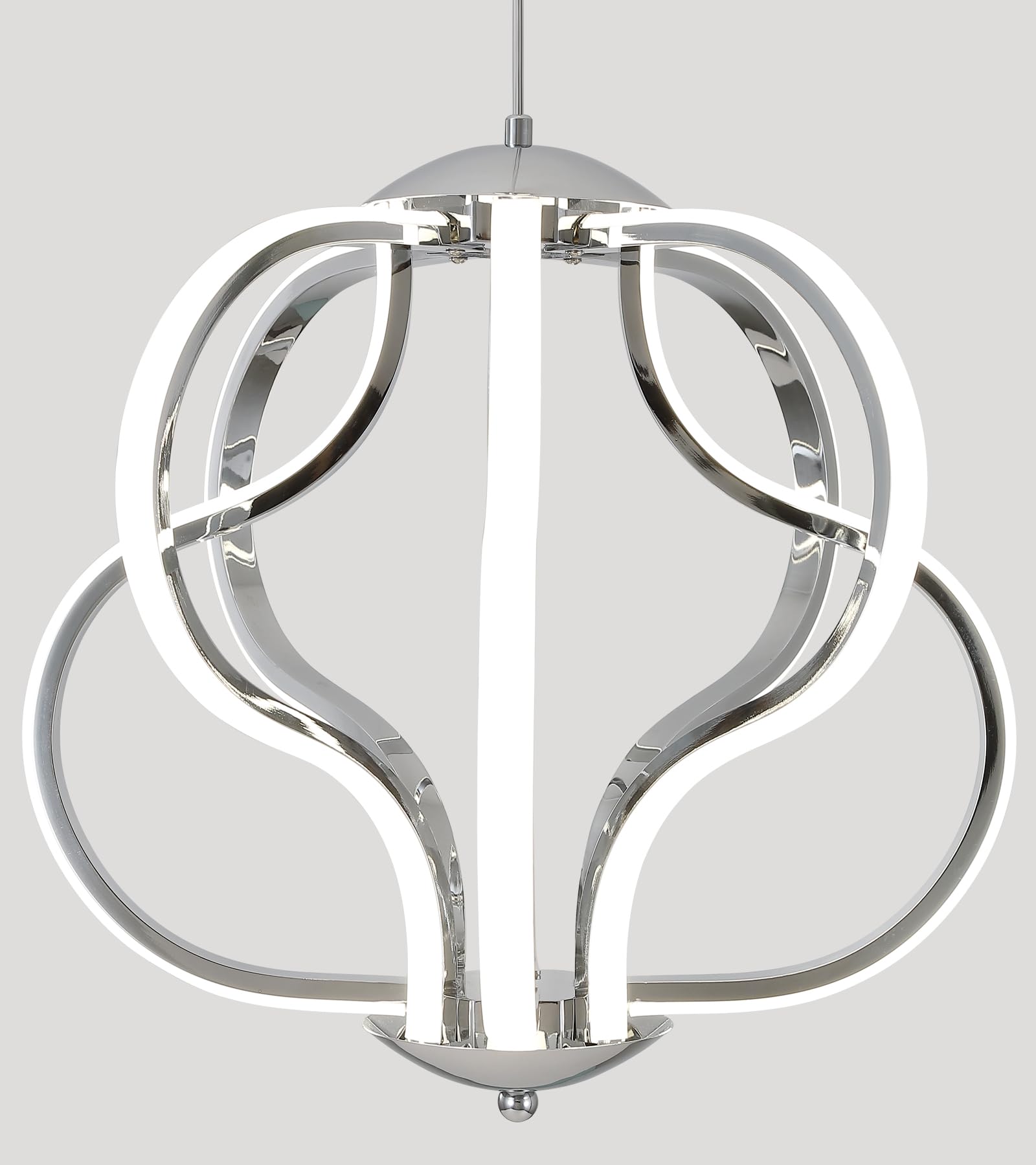 Modern LED Chandelier with Chrome Finish - 8-Light Hanging Pendant Lighting Fixture for Dining Room, Foyer, Entryway, Kitchen & Living Room - Perfect for Home Decor and Ambient Lighting