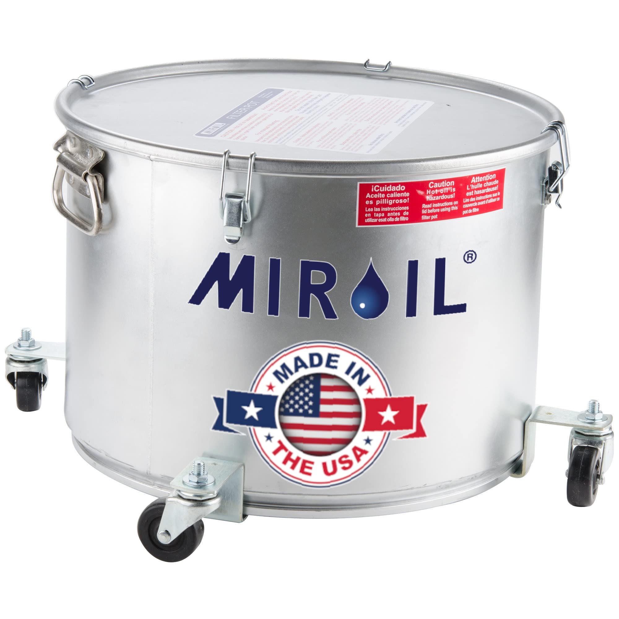 MirOil 7 Gallon Oil Disposal Caddy with Caster Wheels - 55lb Frying Oil Storage Container with Locking Lid & Clips - Heavy Duty Grease Bucket for Hot Cooking Oil Disposal - Ideal for Restaurants, Food Trucks & Home Kitchens