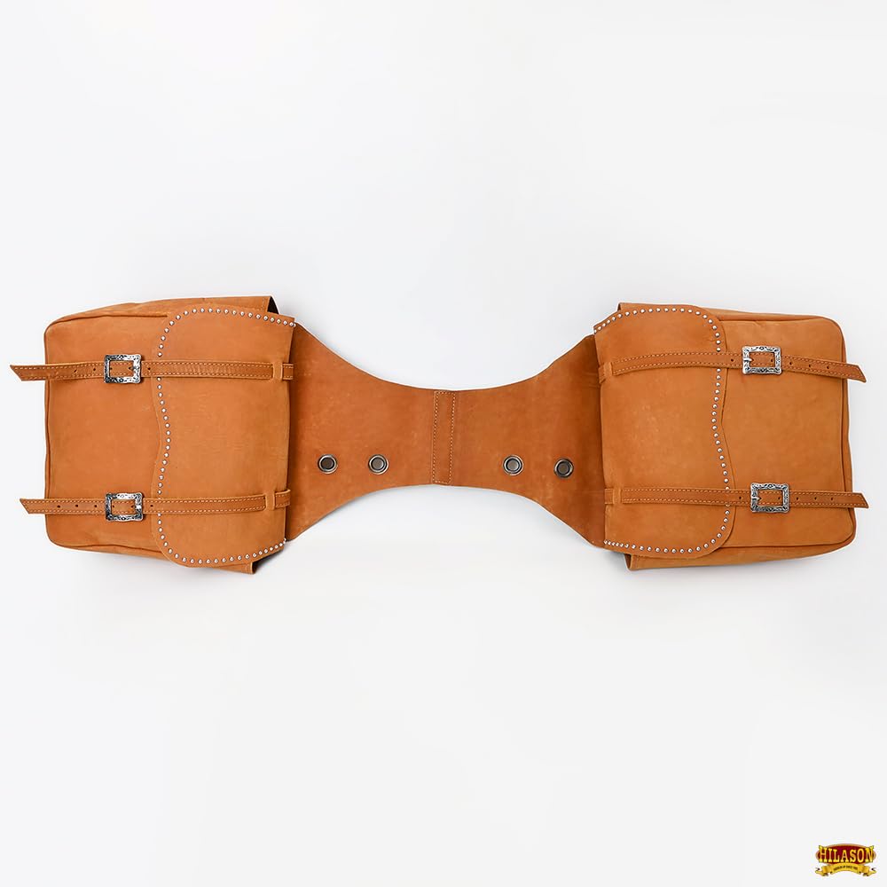HILASON Soft Leather Horse Saddle Bag Tan | Western Equestrian Saddle Bag with Adjustable Closure | Durable Leather Saddle Pack for Trail Riding, Horse Shows & Ranch Work