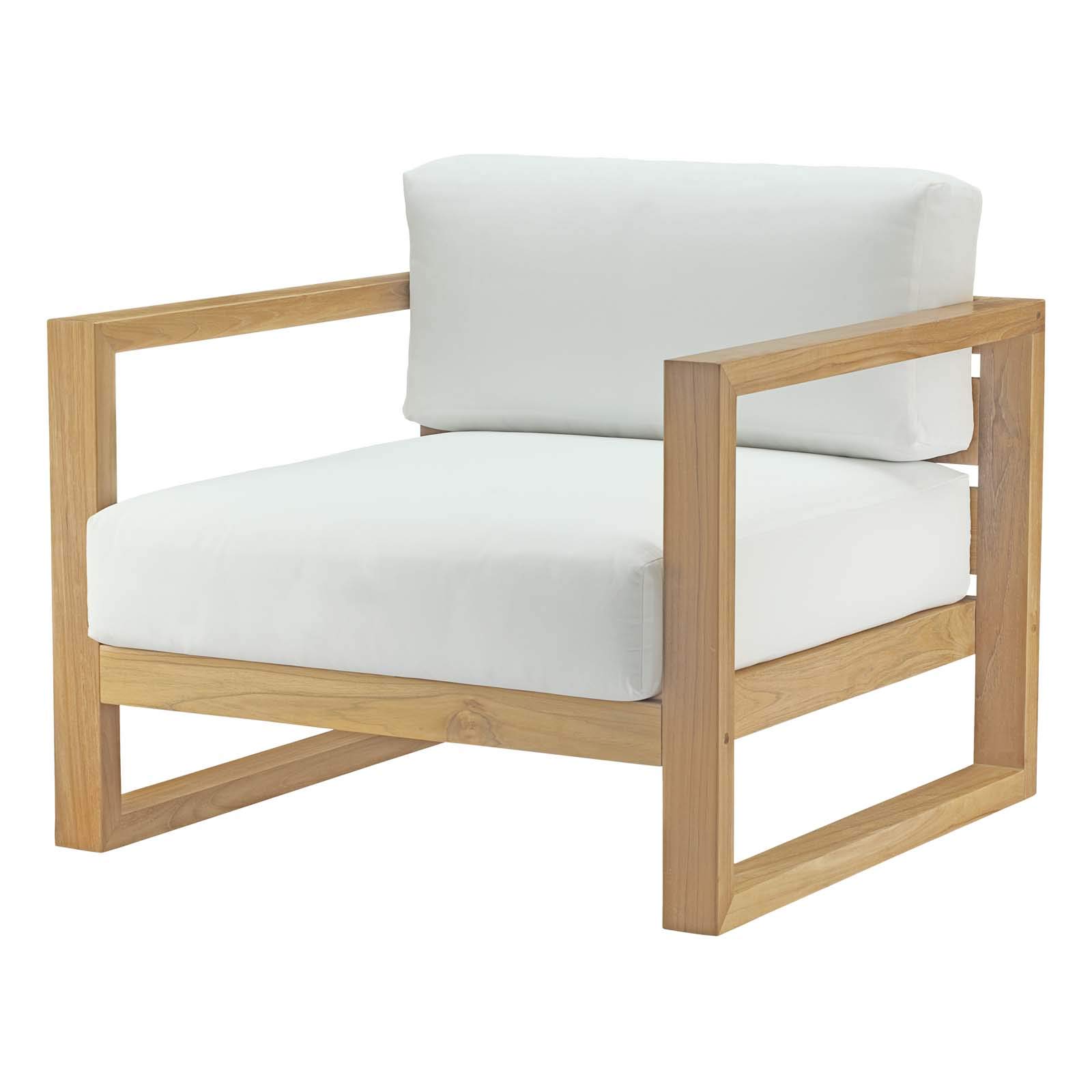 Modern Outdoor Patio Furniture Set - Wooden Lounge Chair, Sofa & Table - White Natural Finish - Perfect for Balcony, Garden, Poolside & Backyard Relaxation