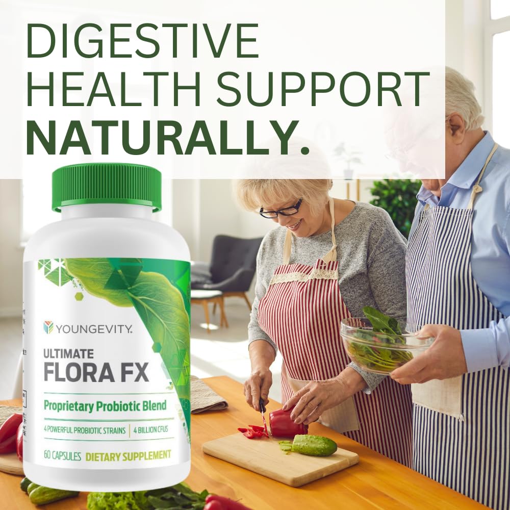 Youngevity Ultimate Flora FX Probiotic Supplement - 60 Capsules per Bottle (Pack of 2) for Digestive Health & Immune Support - Perfect for Daily Wellness Routine & Travel