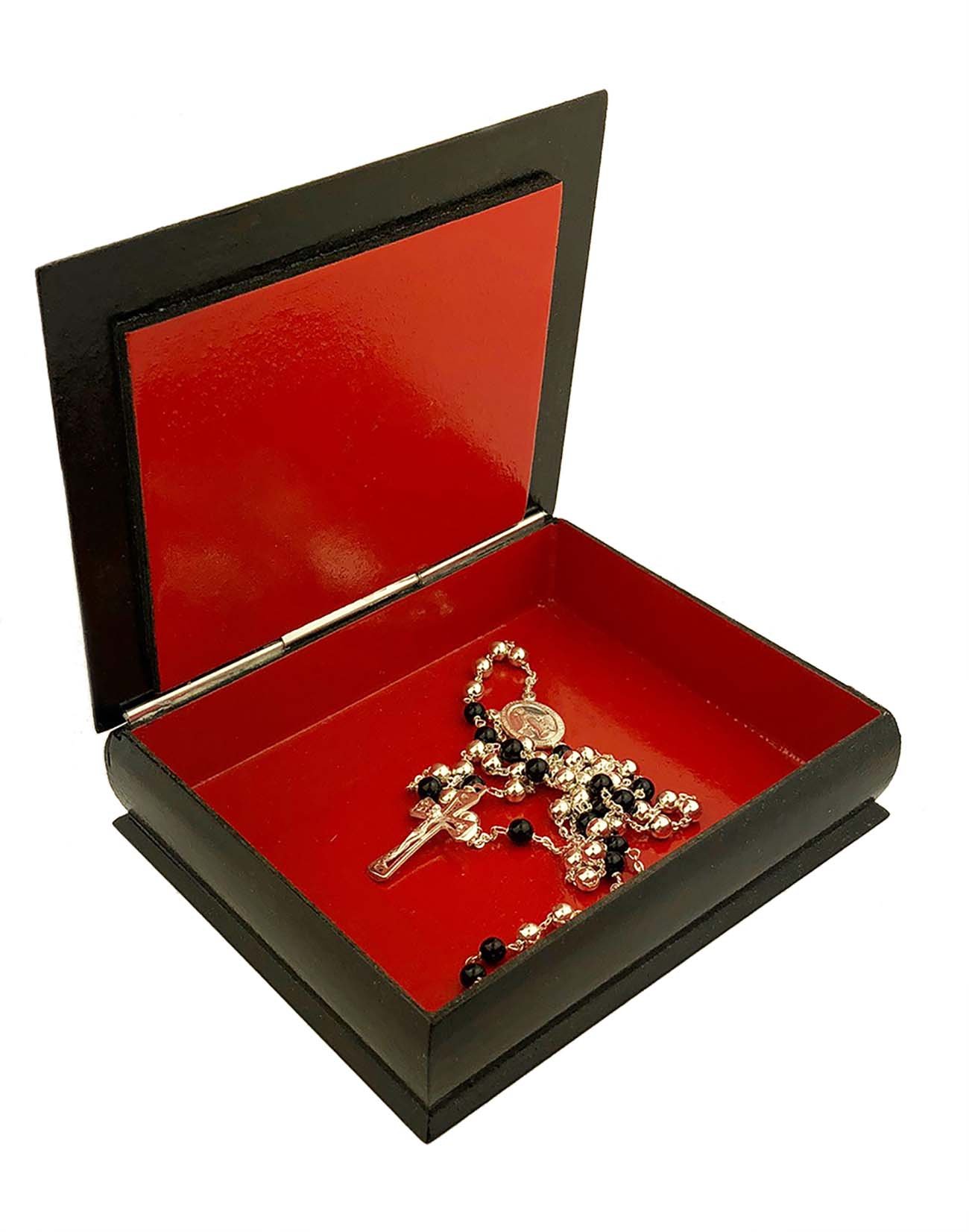 Needzo Rosary Box with Virgin Mary & Kazan Icon - 4 3/4 Inch Wooden Prayer Box for Catholic Devotion, Jewelry Storage & Home Altar Decor