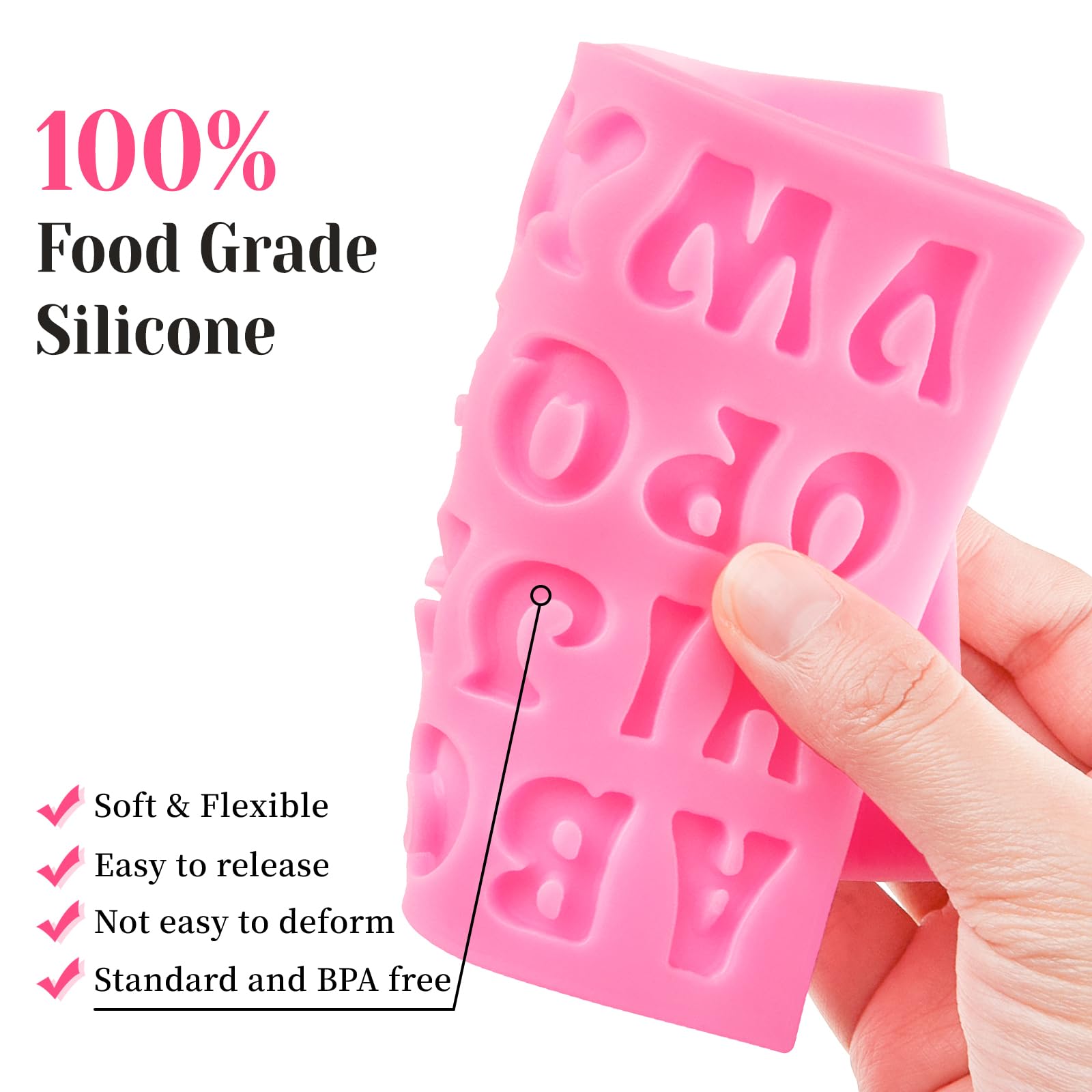 4-Piece Silicone Alphabet & Number Molds (A-Z, 0-9) - Non-Stick Fondant Chocolate Candy Molds for Baking, Cake Decorating, DIY Desserts - Perfect for Birthday Parties, Wedding Cakes & Holiday Treats