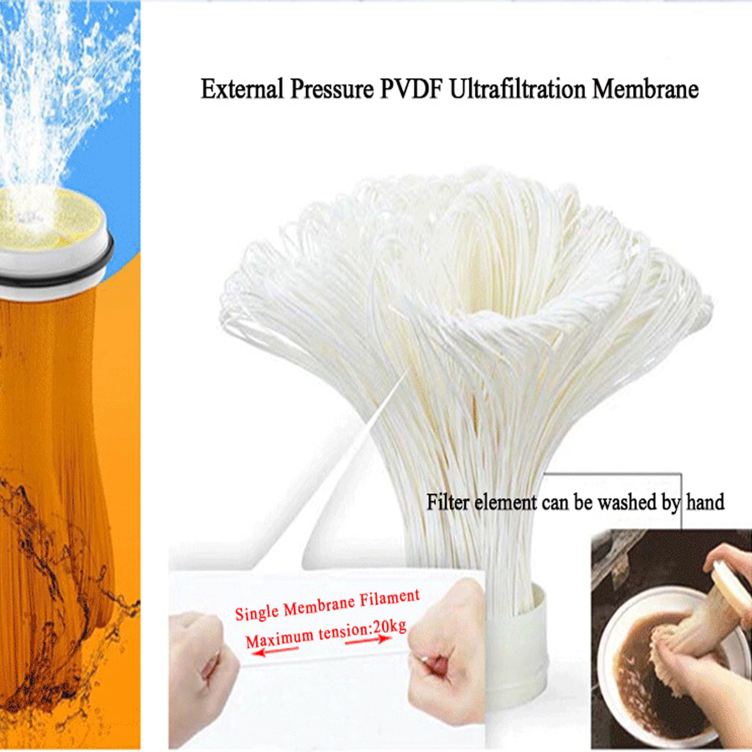 304 Stainless Steel Ultrafiltration Membrane Water Filter - 6000L/H Flow Rate, 0.01 Micron Filtration, PVDF Membrane, Washable & Durable - Perfect for Home Water Purification, Industrial Filtration, and Aquarium Systems