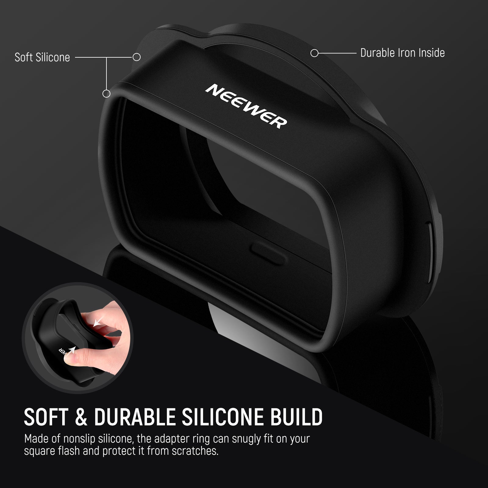 NEEWER SFR2 Silicone Square Flash Head Adapter Ring - Compatible with Speedlights & Studio Strokes - Perfect for Photography, Videography & Creative Lighting Setups