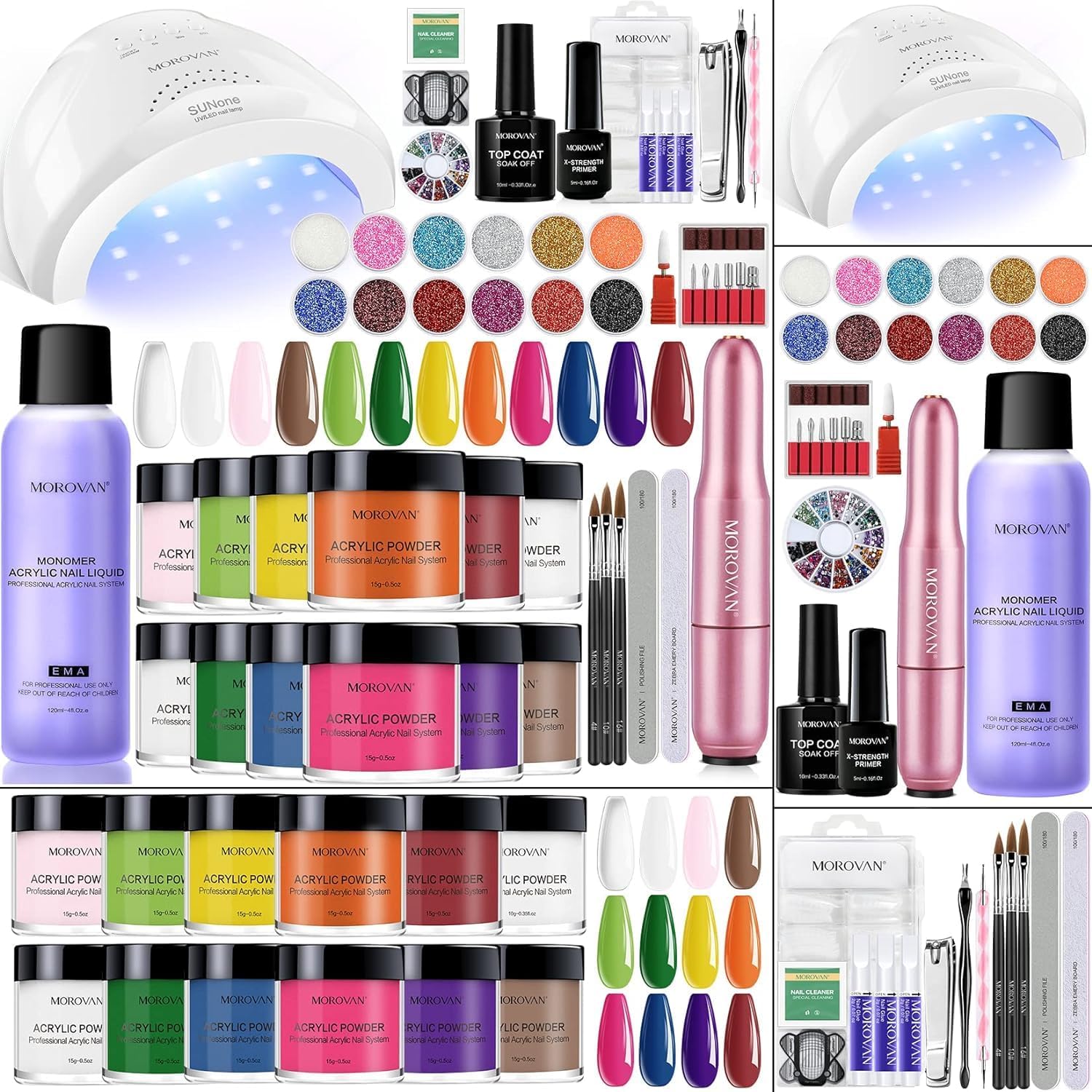 Morovan Professional Acrylic Nail Kit for Beginners - Complete DIY Nail Art Set with All Essential Supplies for Home Manicures & Salon-Quality Nails | Perfect for Gel Extensions, French Tips, and Nail Art Designs