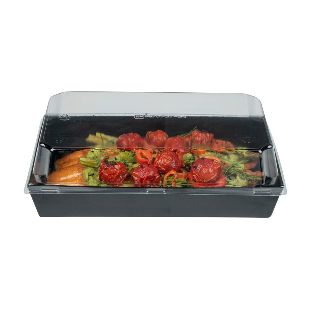 Restaurantware Matsuri Vision 8x5x1.5 Inch Medium Sushi Trays - 100 Greaseproof Disposable Black Paper Sushi Containers for Entrees & Desserts (Lids Sold Separately) | Perfect for Japanese Restaurants, Catering & Takeout