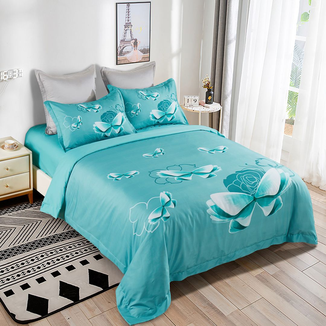 Butterfly Green Quilt Cover Set Super King Size - Luxury 100% Cotton Bedding Set for Master Bedroom, Hotel Style Home Decor, Soft & Breathable Duvet Cover with Pillowcases
