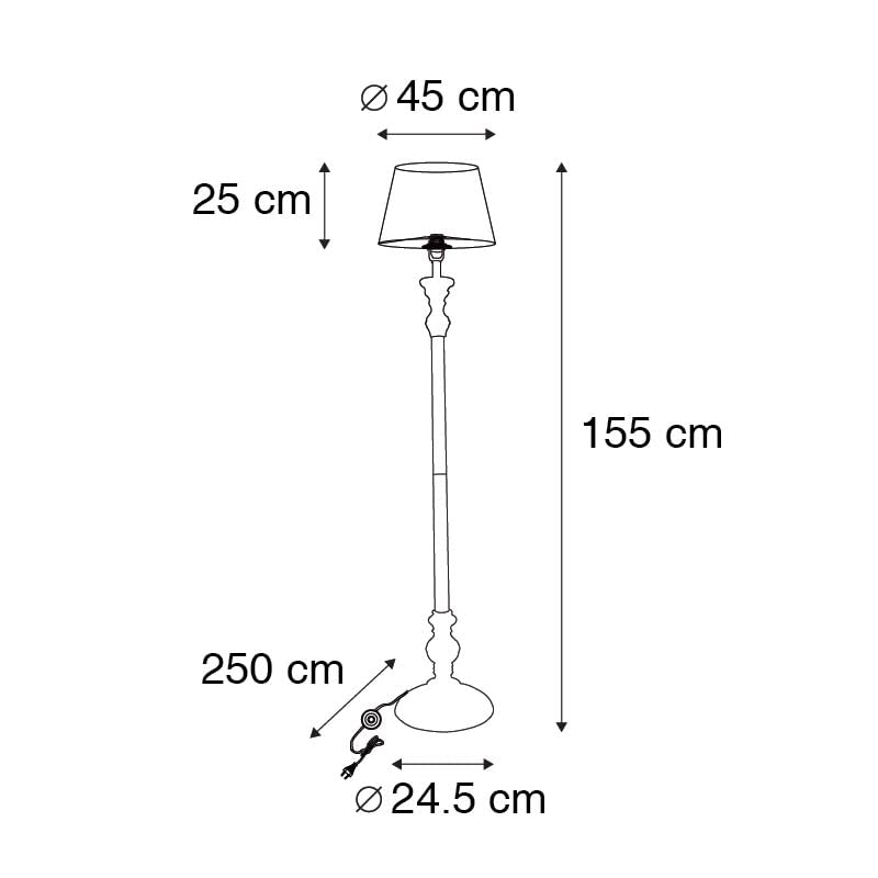 Qazqa Classico Modern Floor Lamp with 45cm Black Shade - 1 Light - Contemporary Home Decor for Living Room, Bedroom, Dining Room & Kitchen