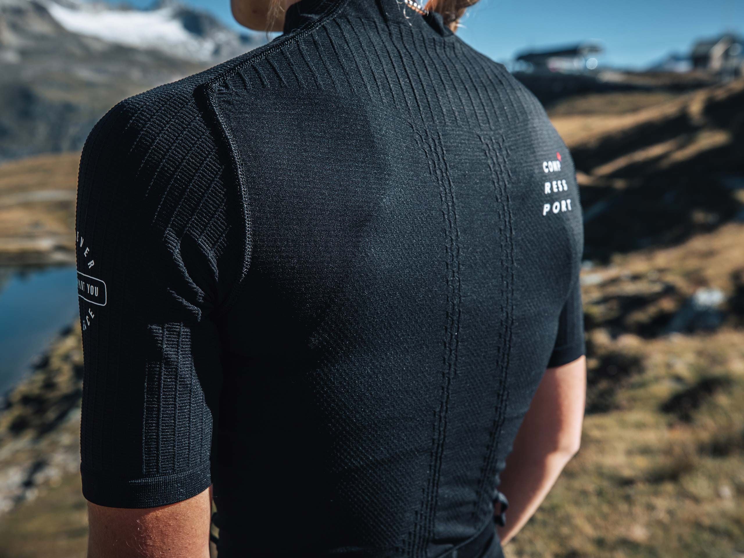 Compressport Women's Trail Running Shirt - Postural Support Short Sleeve Top (Black, AW00089B_990) | Perfect for Hiking, Trail Running & Outdoor Workouts