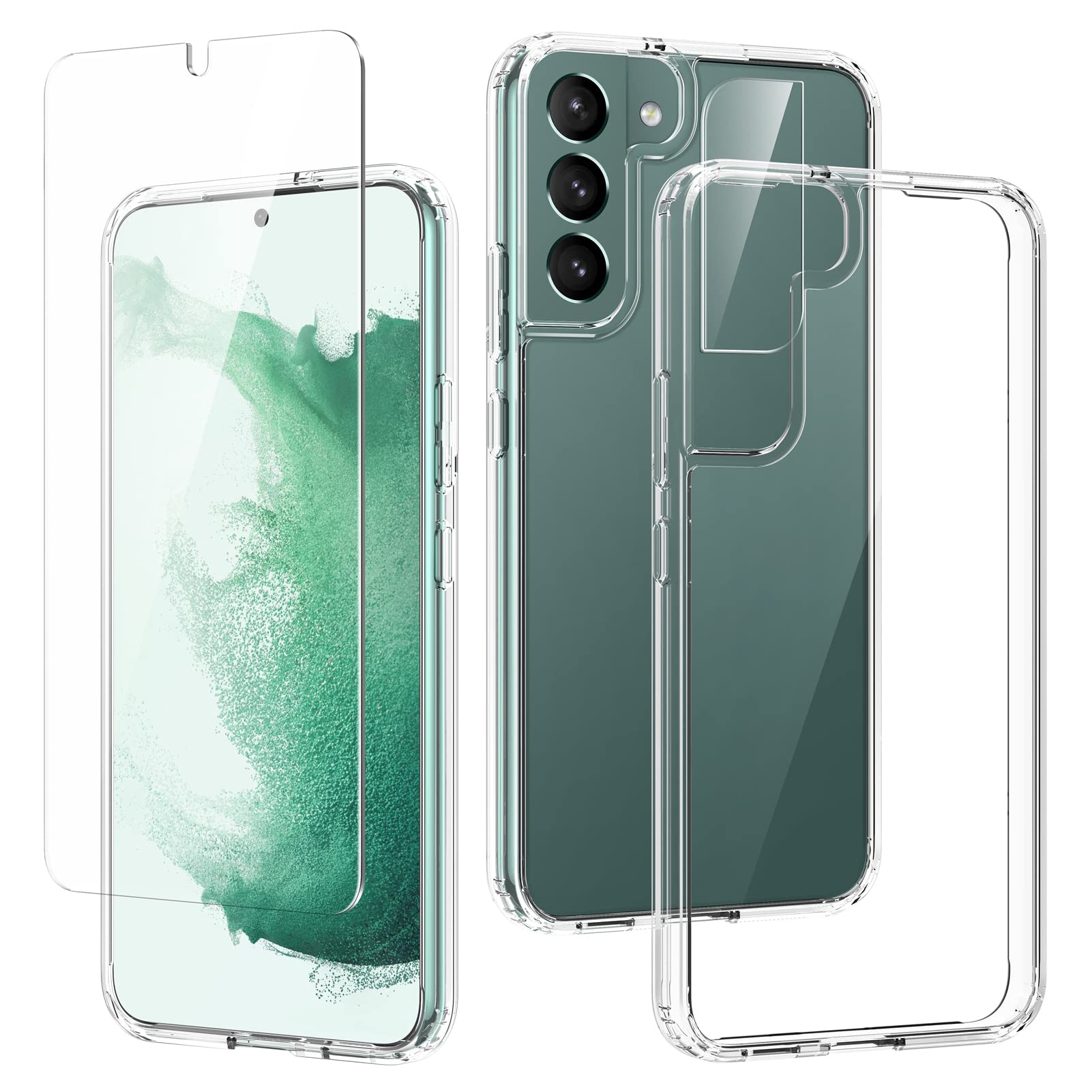 Seacosmo [5 in 1] Military Grade Shockproof Case for Samsung Galaxy S22+ Plus 5G (6.6 Inch) - Includes 2x Tempered Glass Screen Protectors + 2x Camera Lens Protectors | Slim Protective Cover for Everyday Use, Work & Outdoor Activities