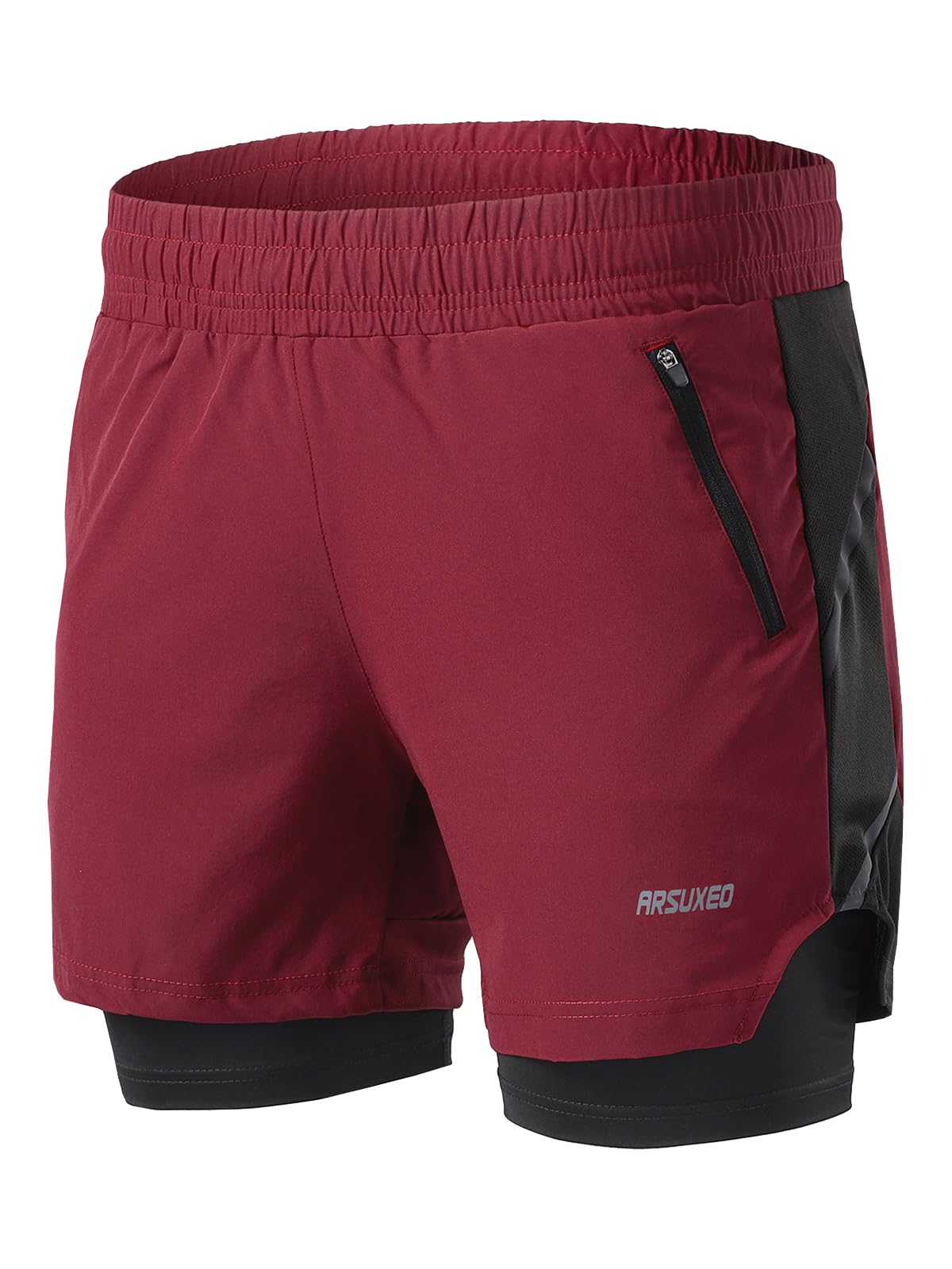 ARSUXEO Men's 2-in-1 Running Shorts with Liner - Quick Dry Athletic Workout Shorts with 2 Zipper Pockets for Gym, Jogging & Outdoor Sports